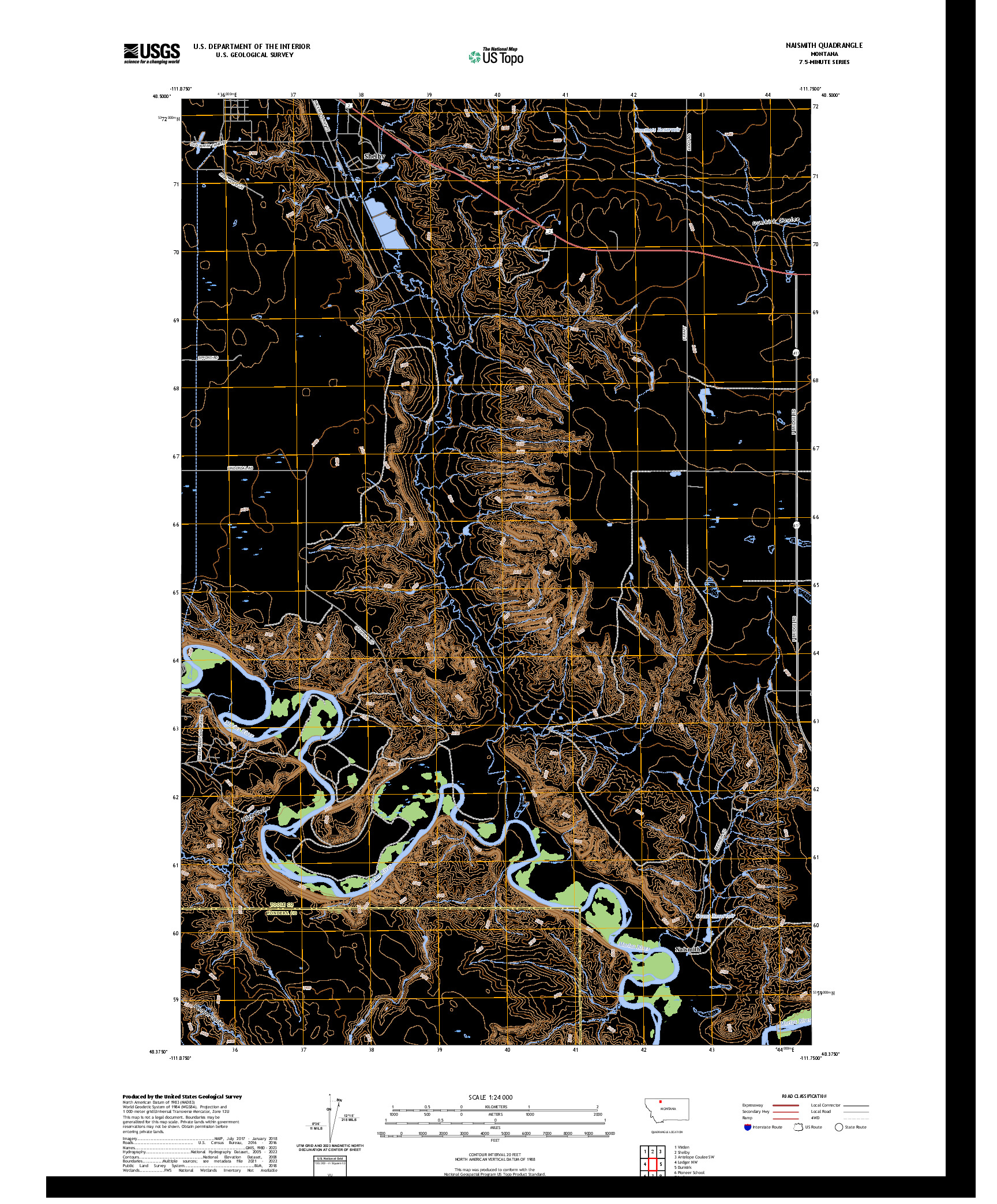 US TOPO 7.5-MINUTE MAP FOR NAISMITH, MT