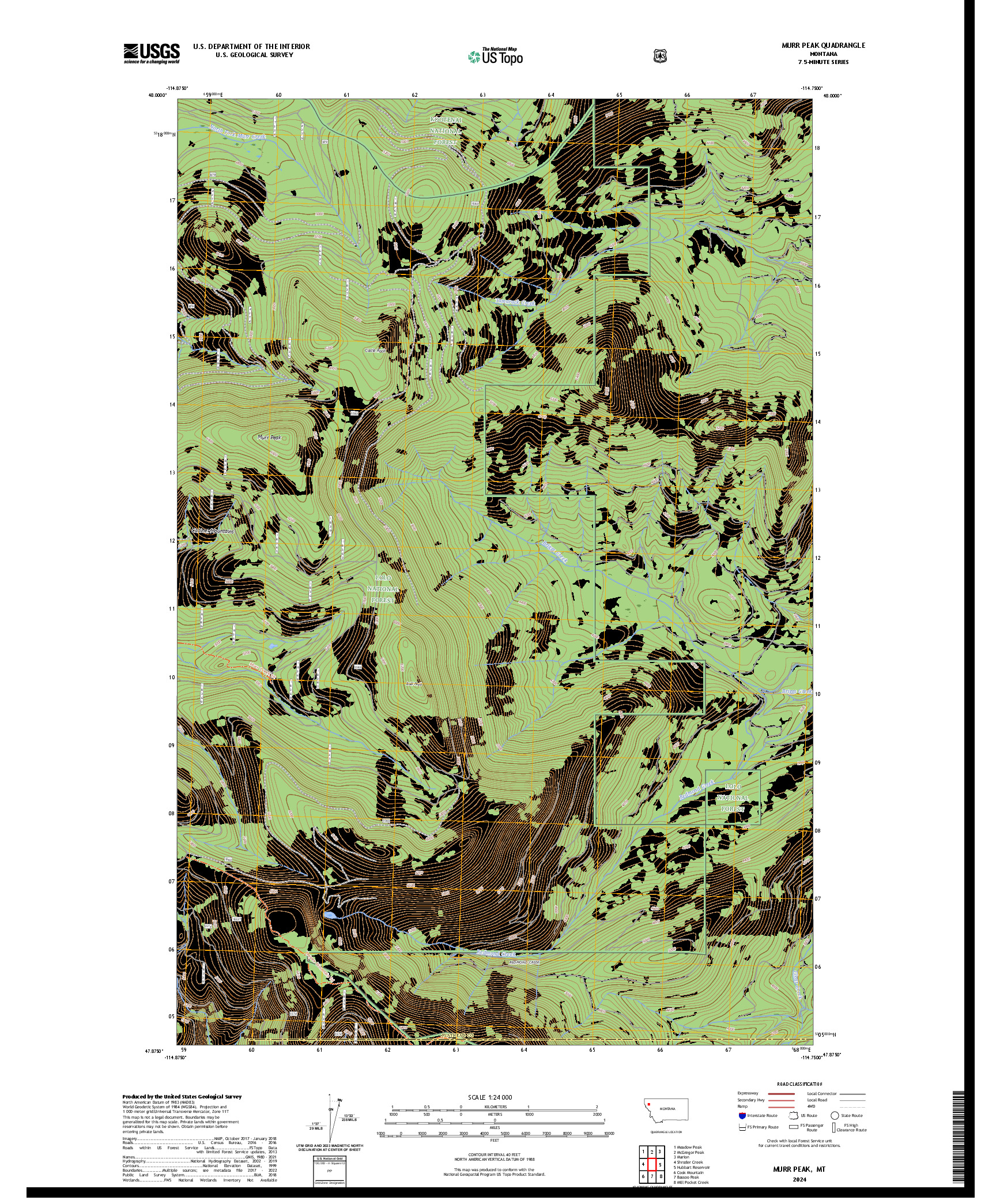 US TOPO 7.5-MINUTE MAP FOR MURR PEAK, MT