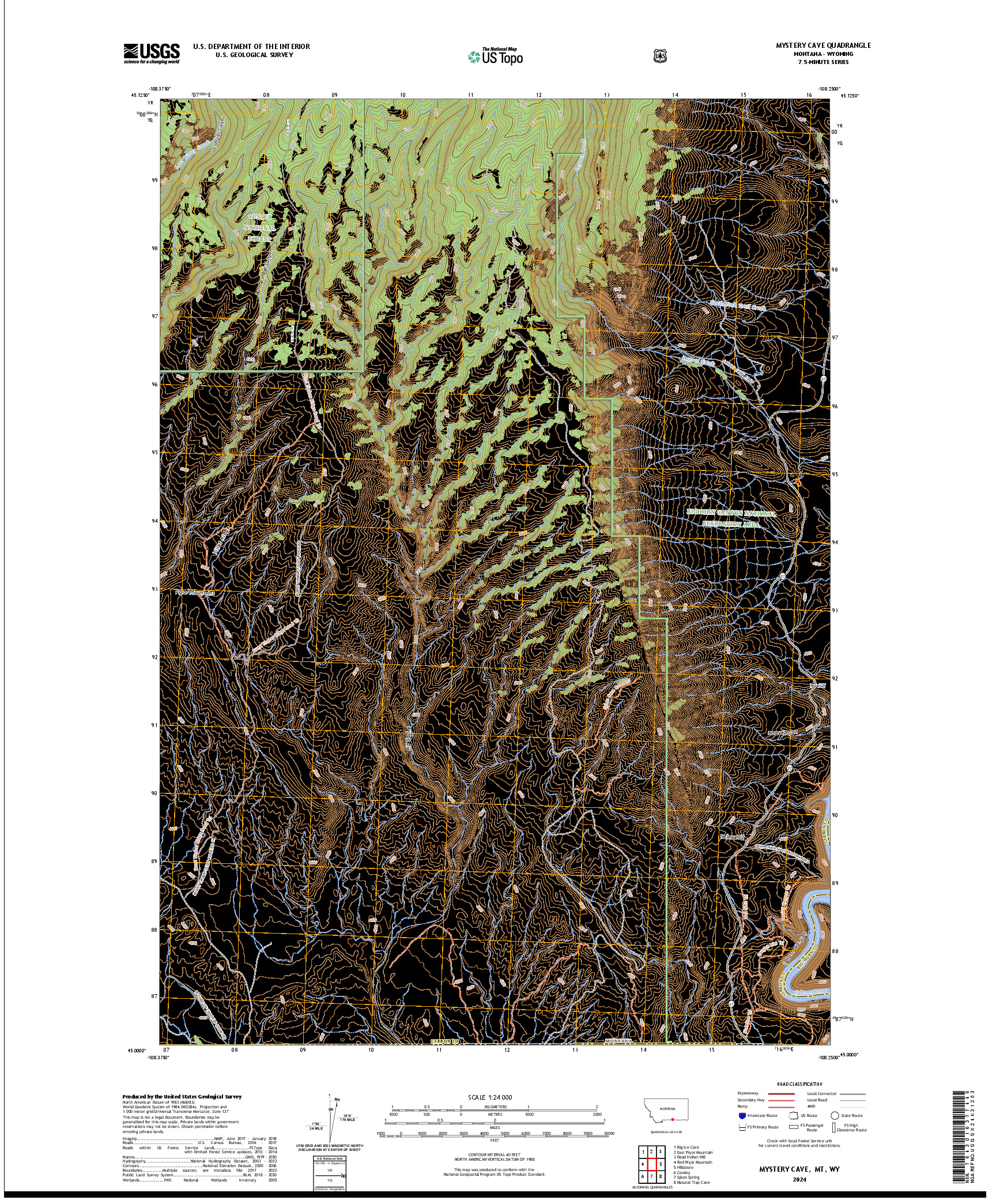 US TOPO 7.5-MINUTE MAP FOR MYSTERY CAVE, MT,WY