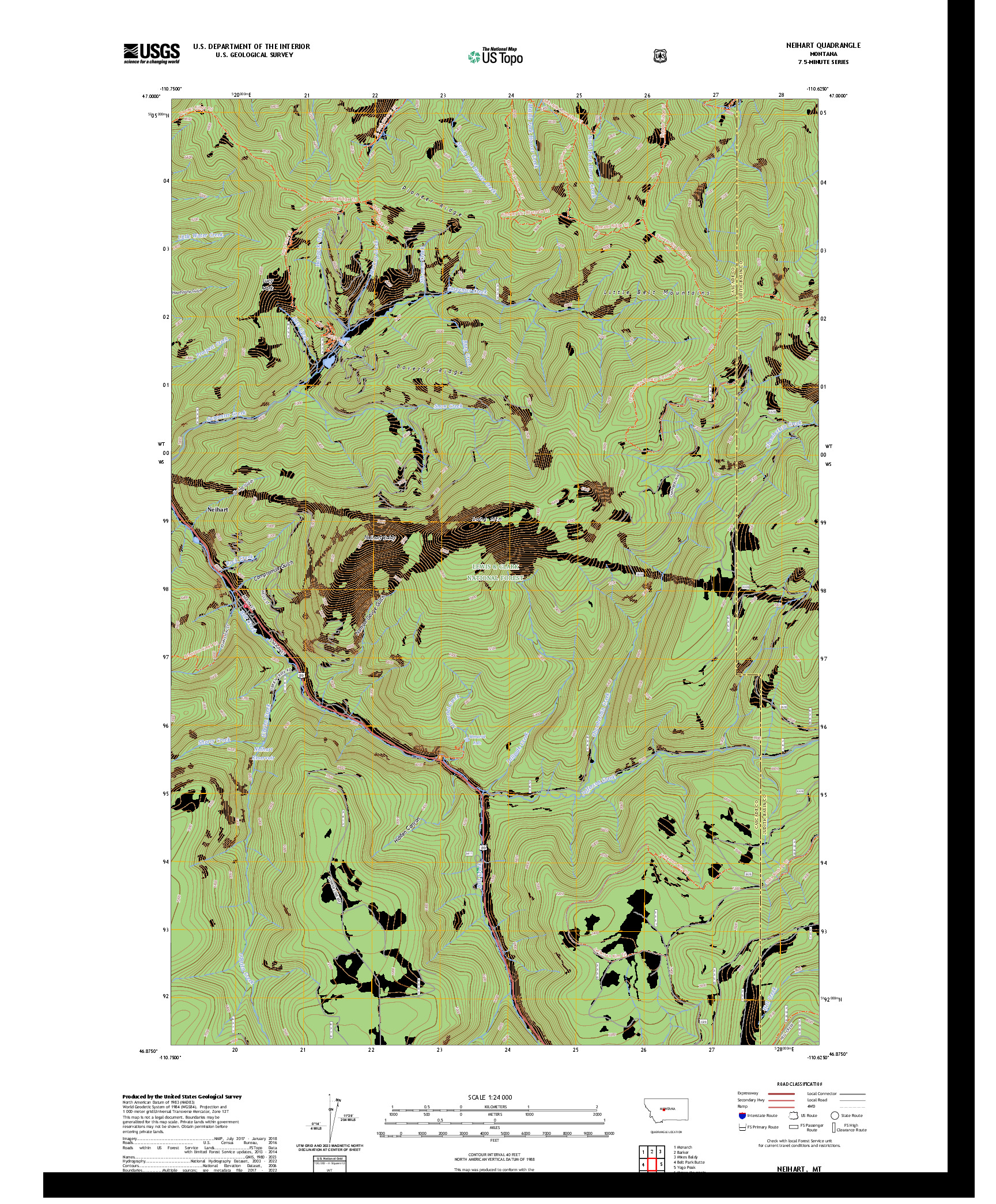 US TOPO 7.5-MINUTE MAP FOR NEIHART, MT