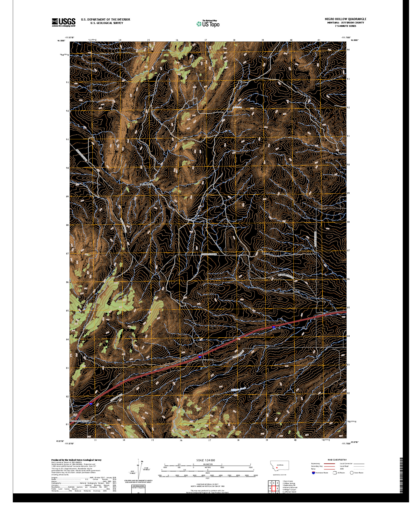 US TOPO 7.5-MINUTE MAP FOR NEGRO HOLLOW, MT
