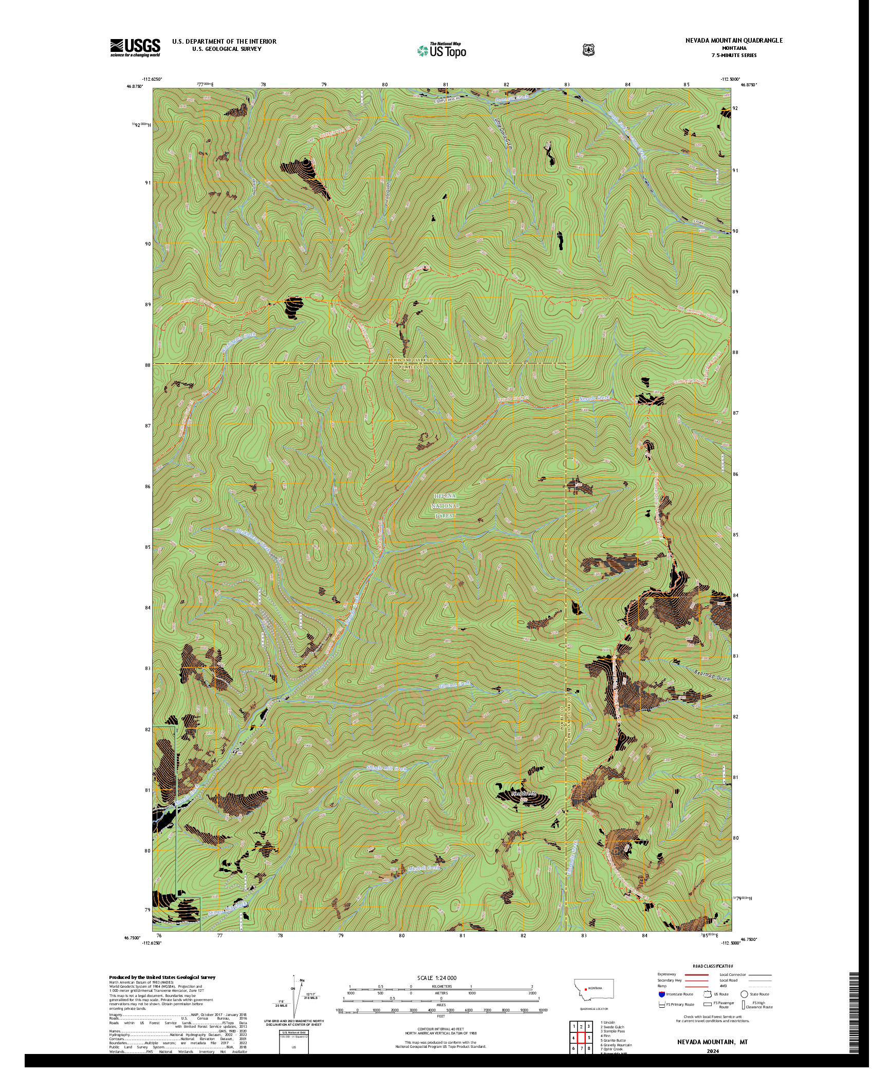 US TOPO 7.5-MINUTE MAP FOR NEVADA MOUNTAIN, MT