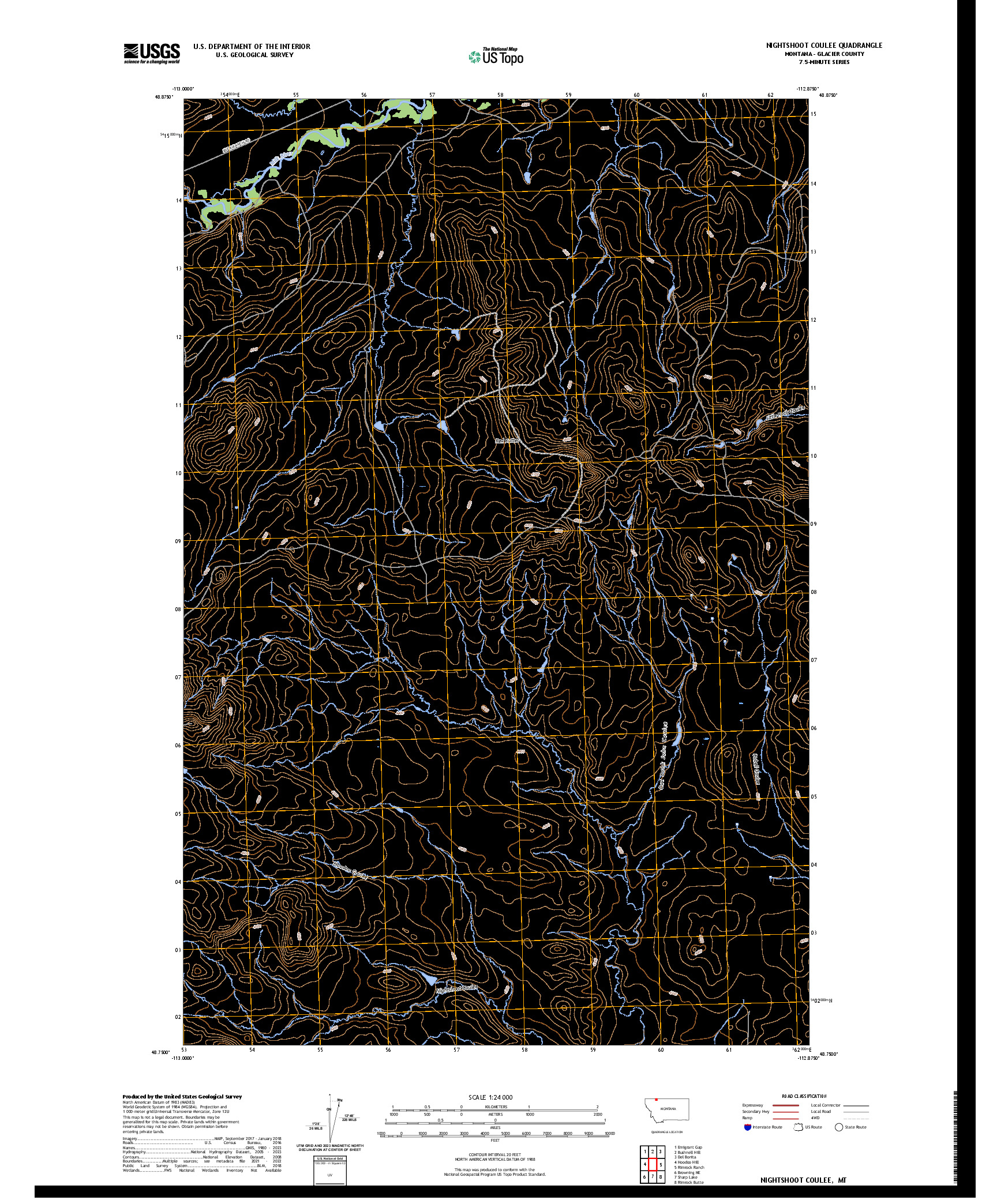 US TOPO 7.5-MINUTE MAP FOR NIGHTSHOOT COULEE, MT