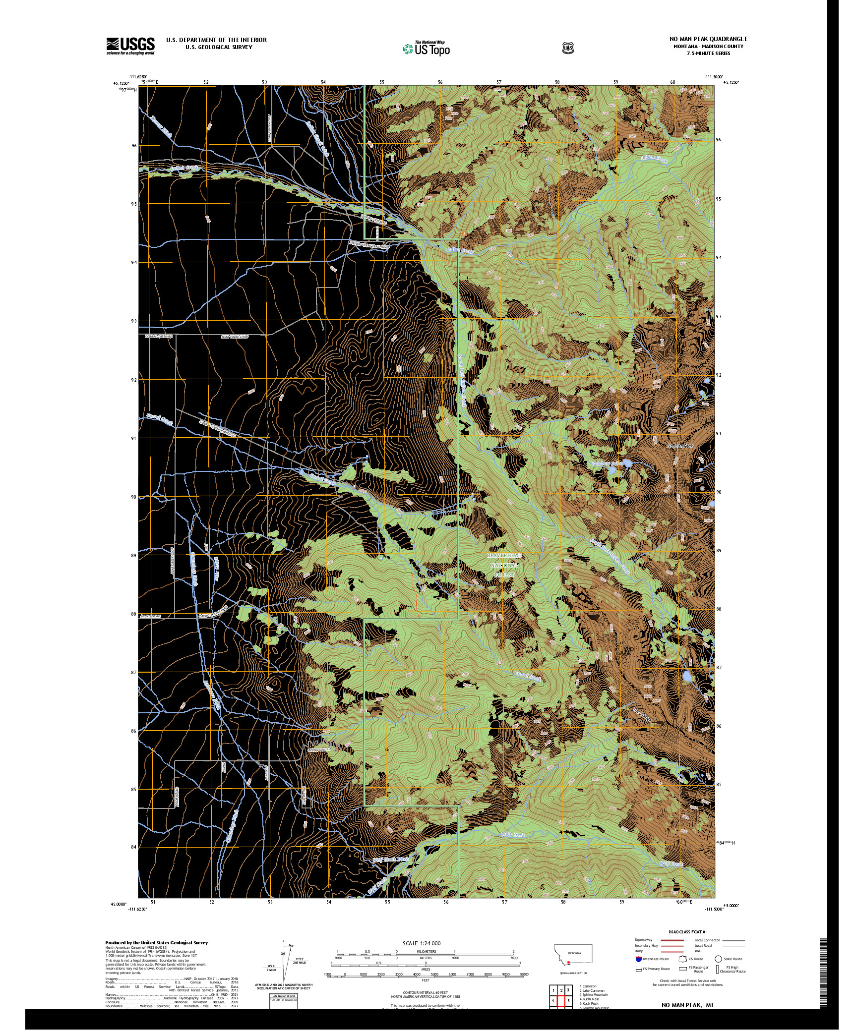 US TOPO 7.5-MINUTE MAP FOR NO MAN PEAK, MT