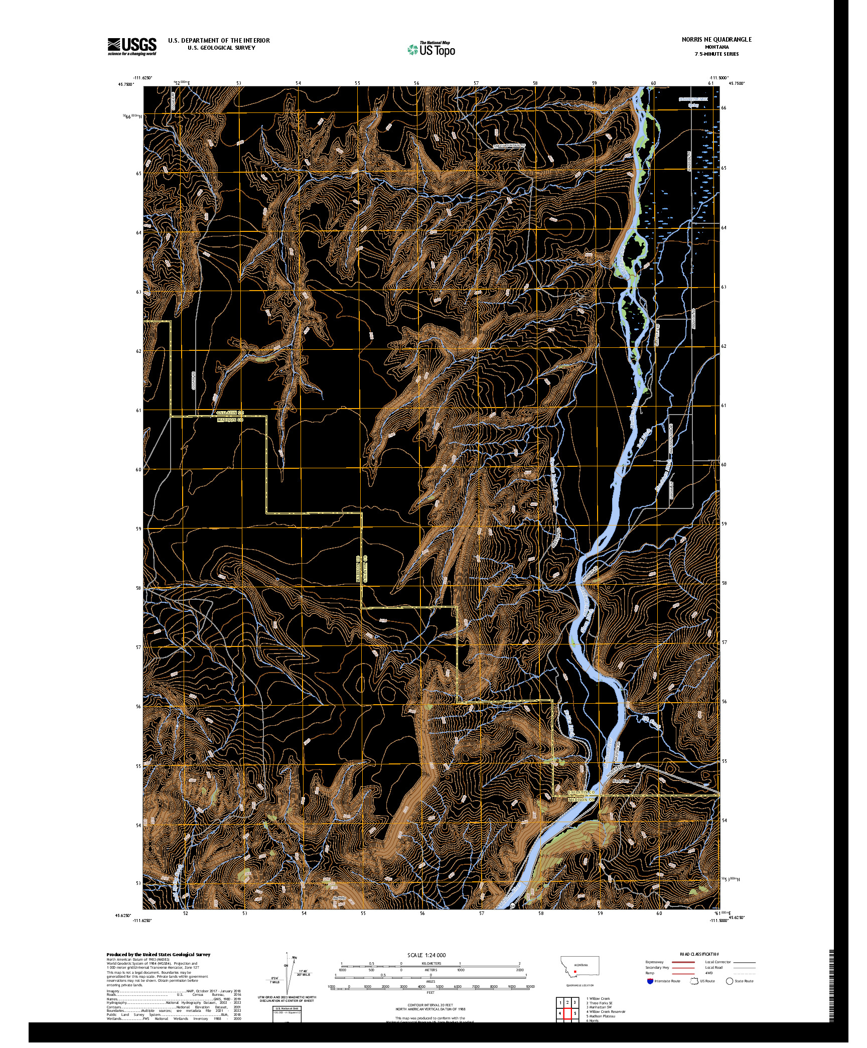 US TOPO 7.5-MINUTE MAP FOR NORRIS NE, MT