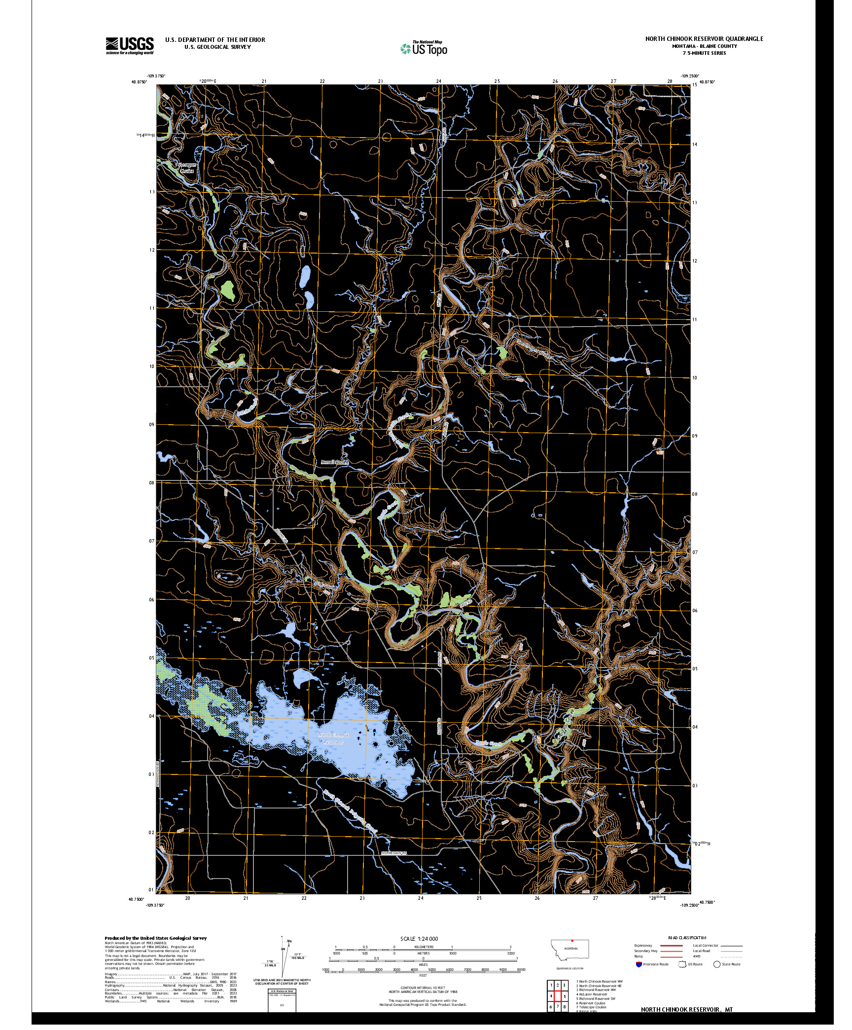 US TOPO 7.5-MINUTE MAP FOR NORTH CHINOOK RESERVOIR, MT
