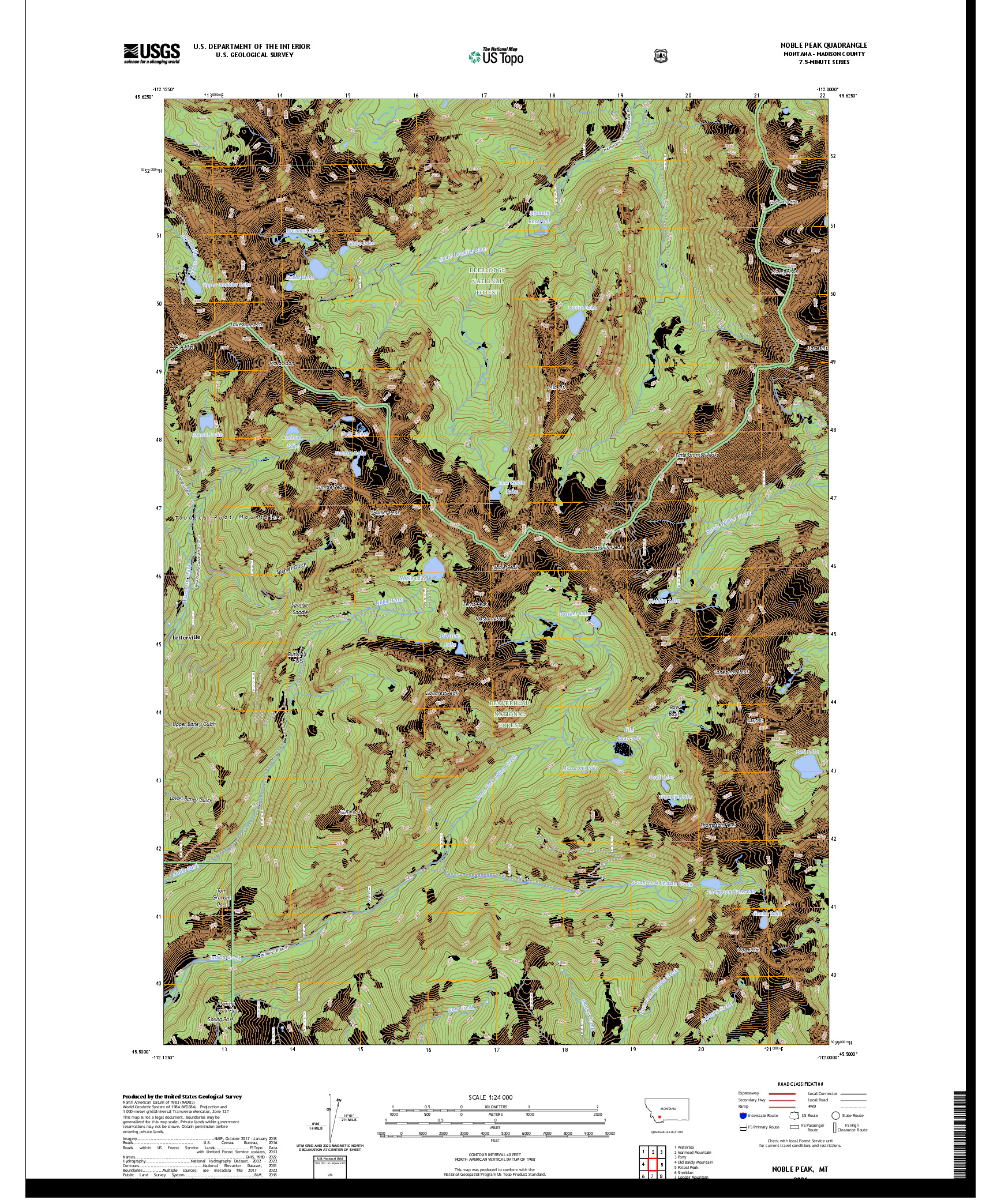 US TOPO 7.5-MINUTE MAP FOR NOBLE PEAK, MT