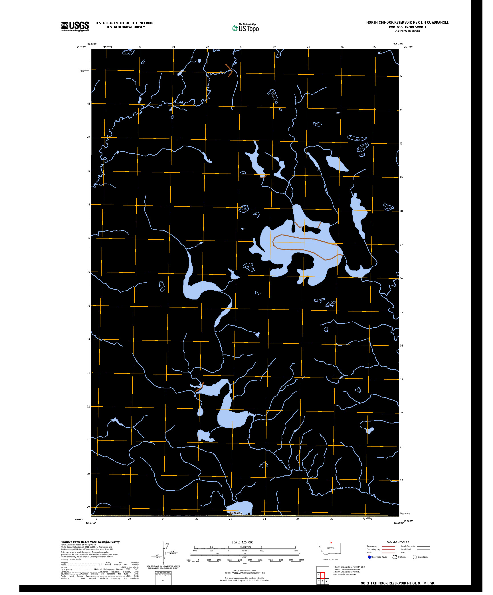 US TOPO 7.5-MINUTE MAP FOR NORTH CHINOOK RESERVOIR NE OE N, MT,SK