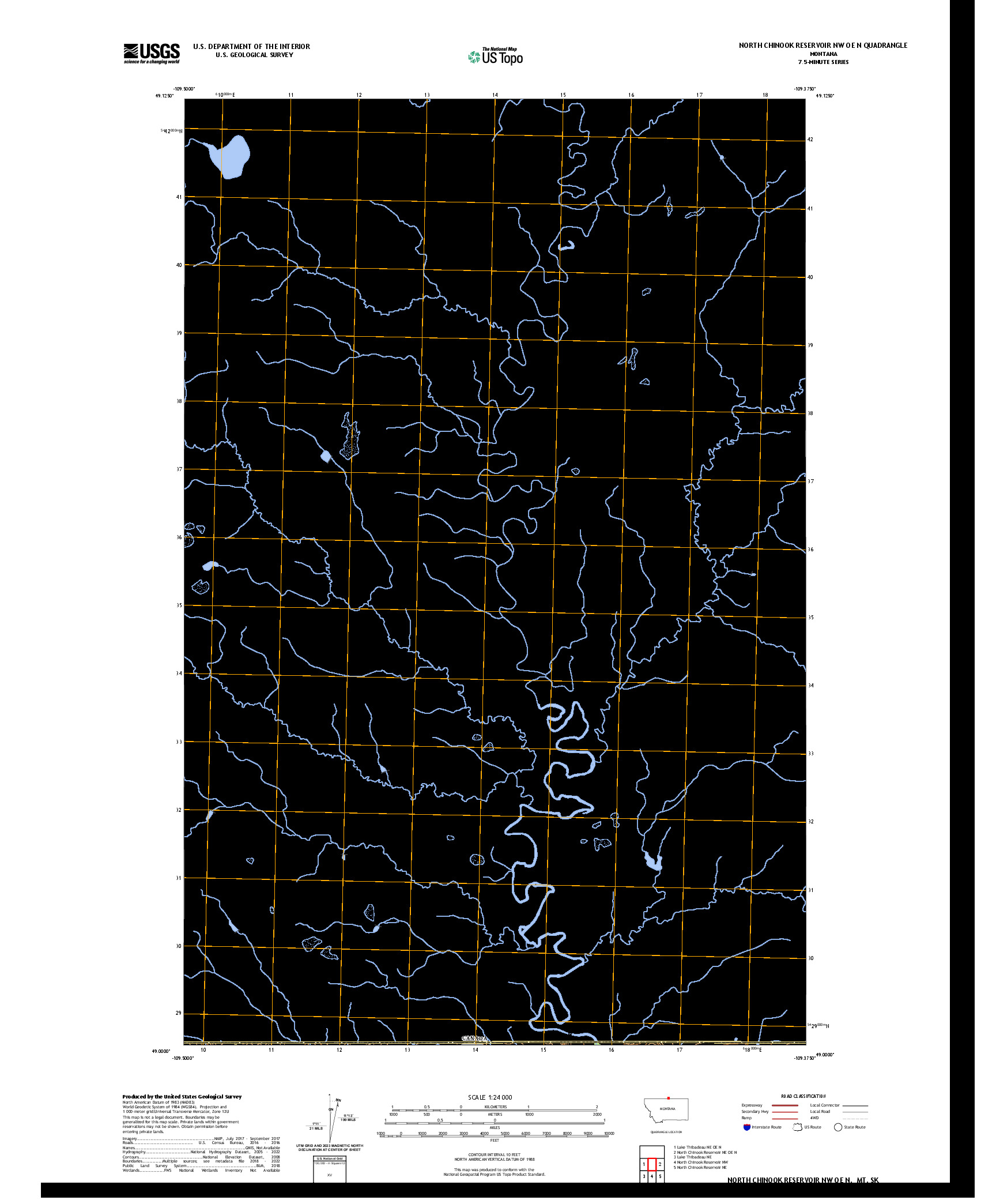 US TOPO 7.5-MINUTE MAP FOR NORTH CHINOOK RESERVOIR NW OE N, MT,SK