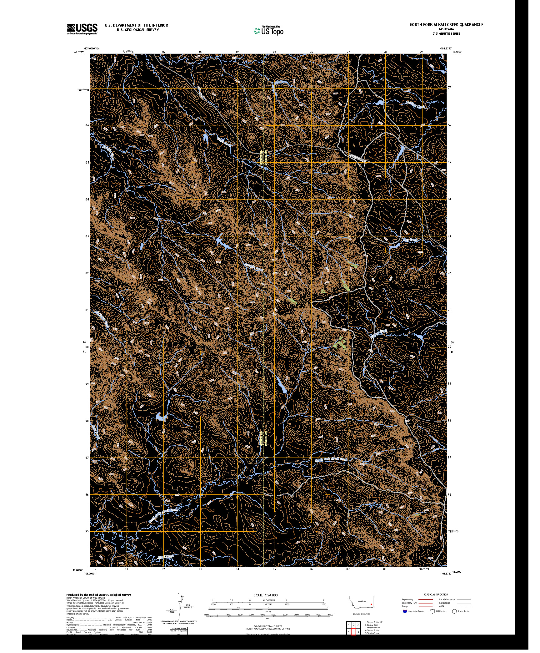 US TOPO 7.5-MINUTE MAP FOR NORTH FORK ALKALI CREEK, MT