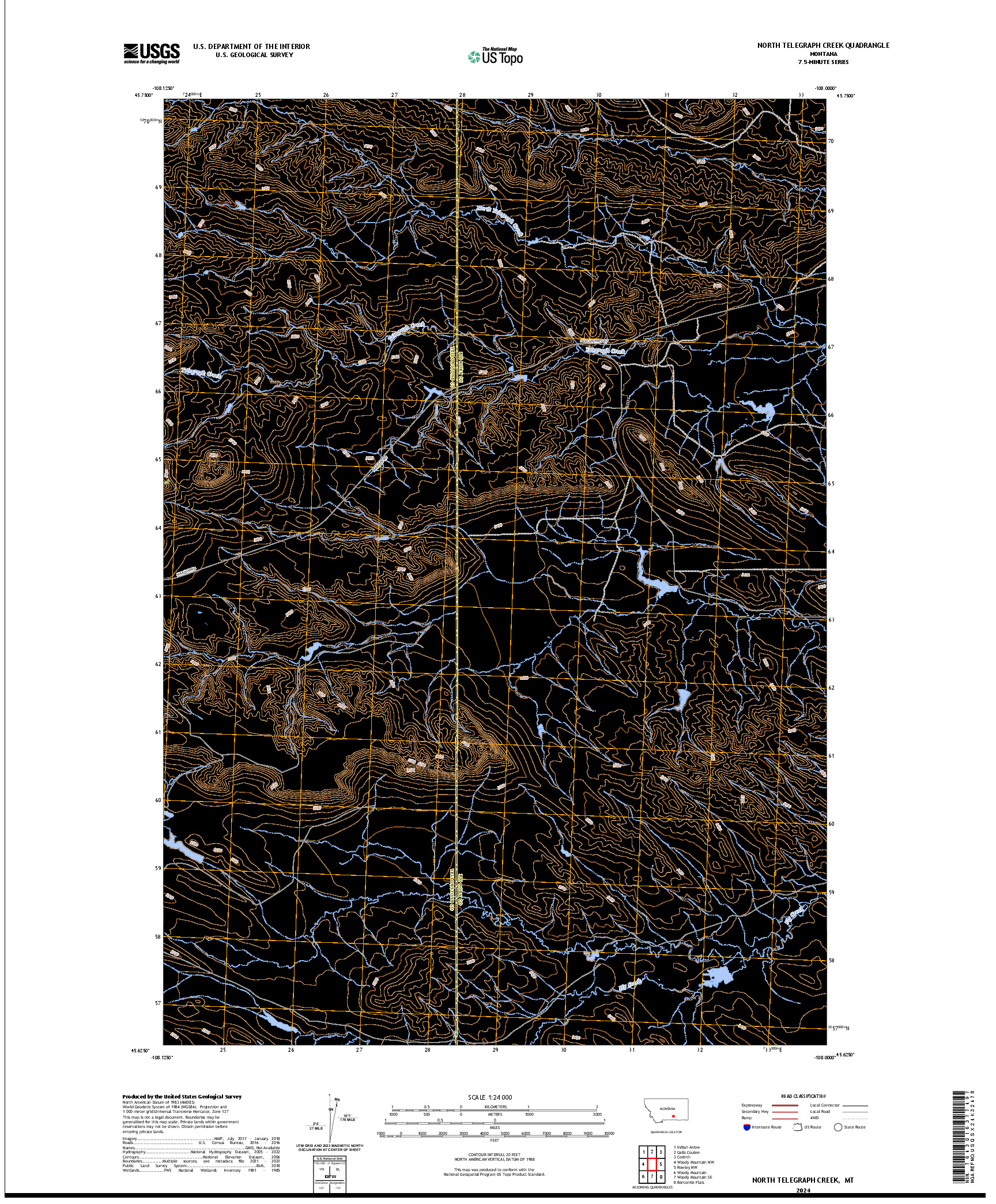 US TOPO 7.5-MINUTE MAP FOR NORTH TELEGRAPH CREEK, MT