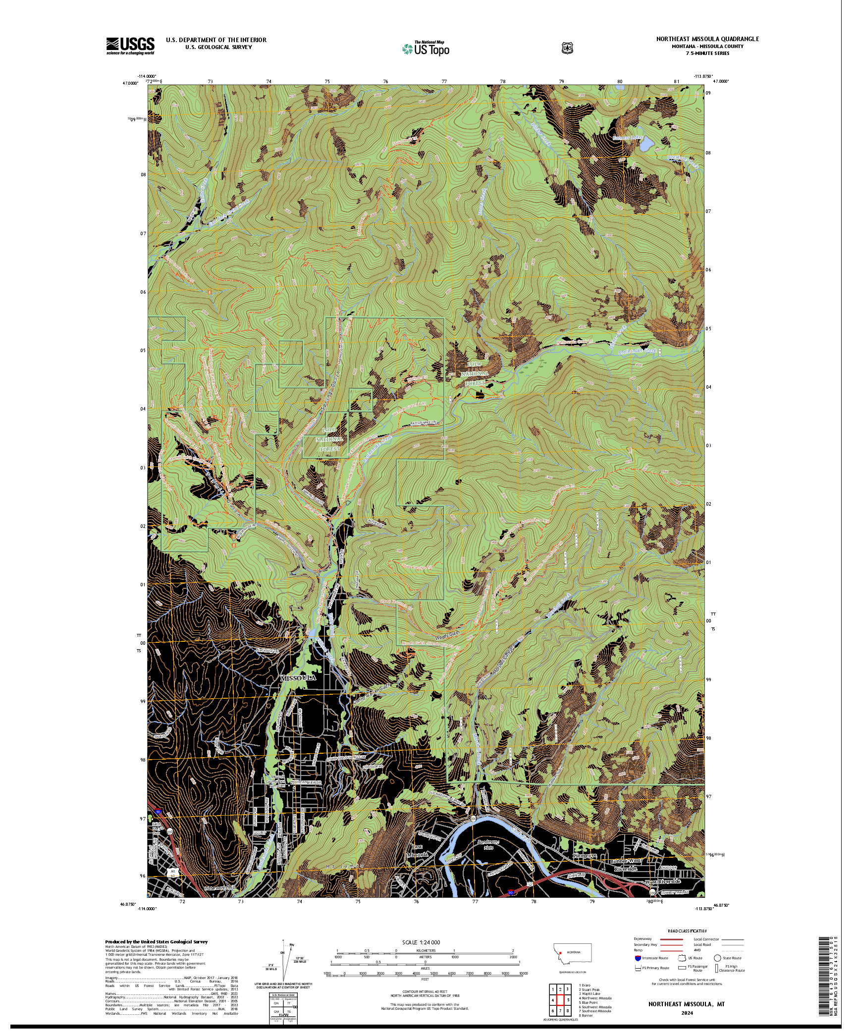 US TOPO 7.5-MINUTE MAP FOR NORTHEAST MISSOULA, MT