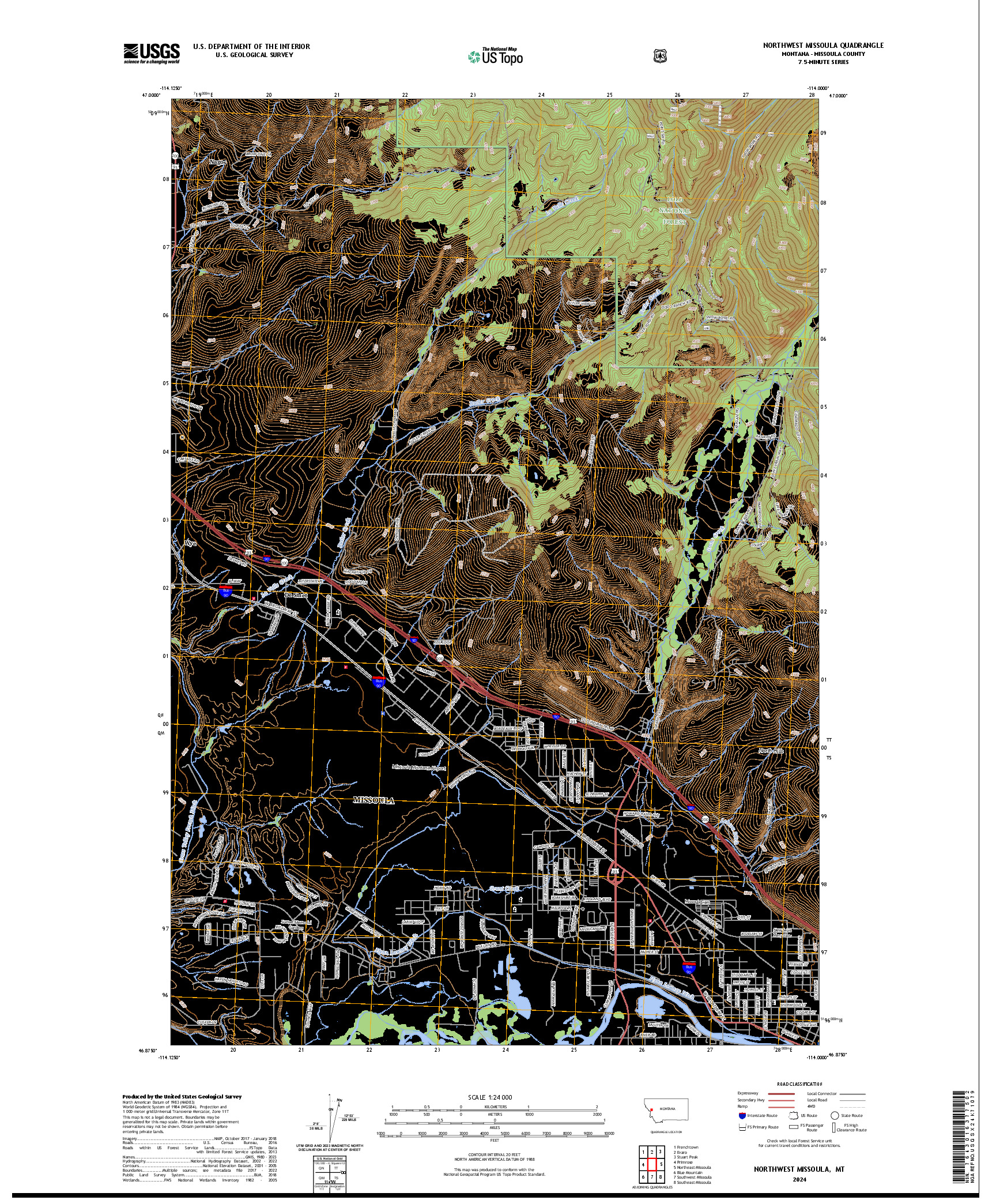 US TOPO 7.5-MINUTE MAP FOR NORTHWEST MISSOULA, MT