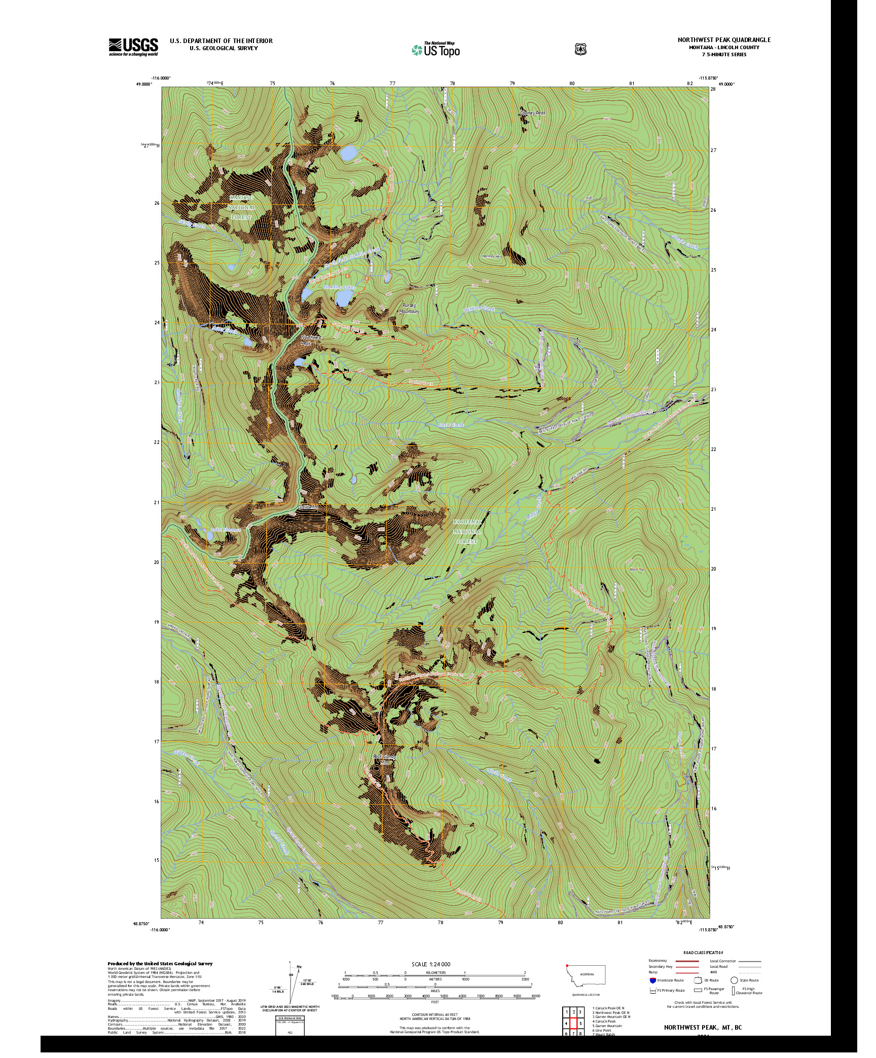 US TOPO 7.5-MINUTE MAP FOR NORTHWEST PEAK, MT,BC