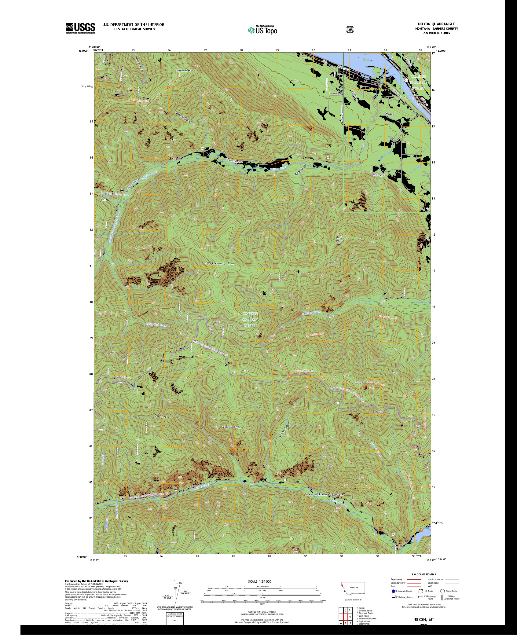 US TOPO 7.5-MINUTE MAP FOR NOXON, MT