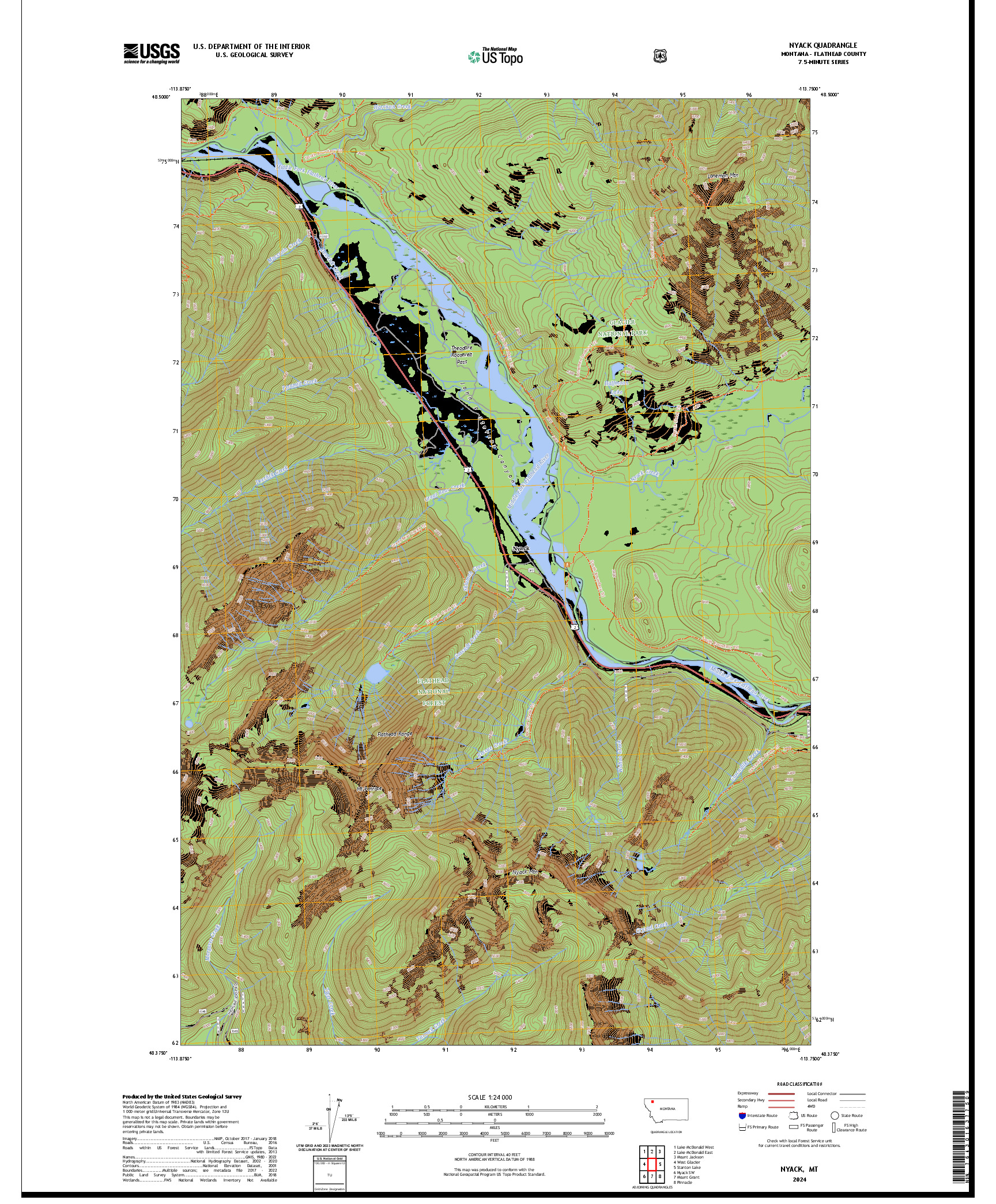 US TOPO 7.5-MINUTE MAP FOR NYACK, MT