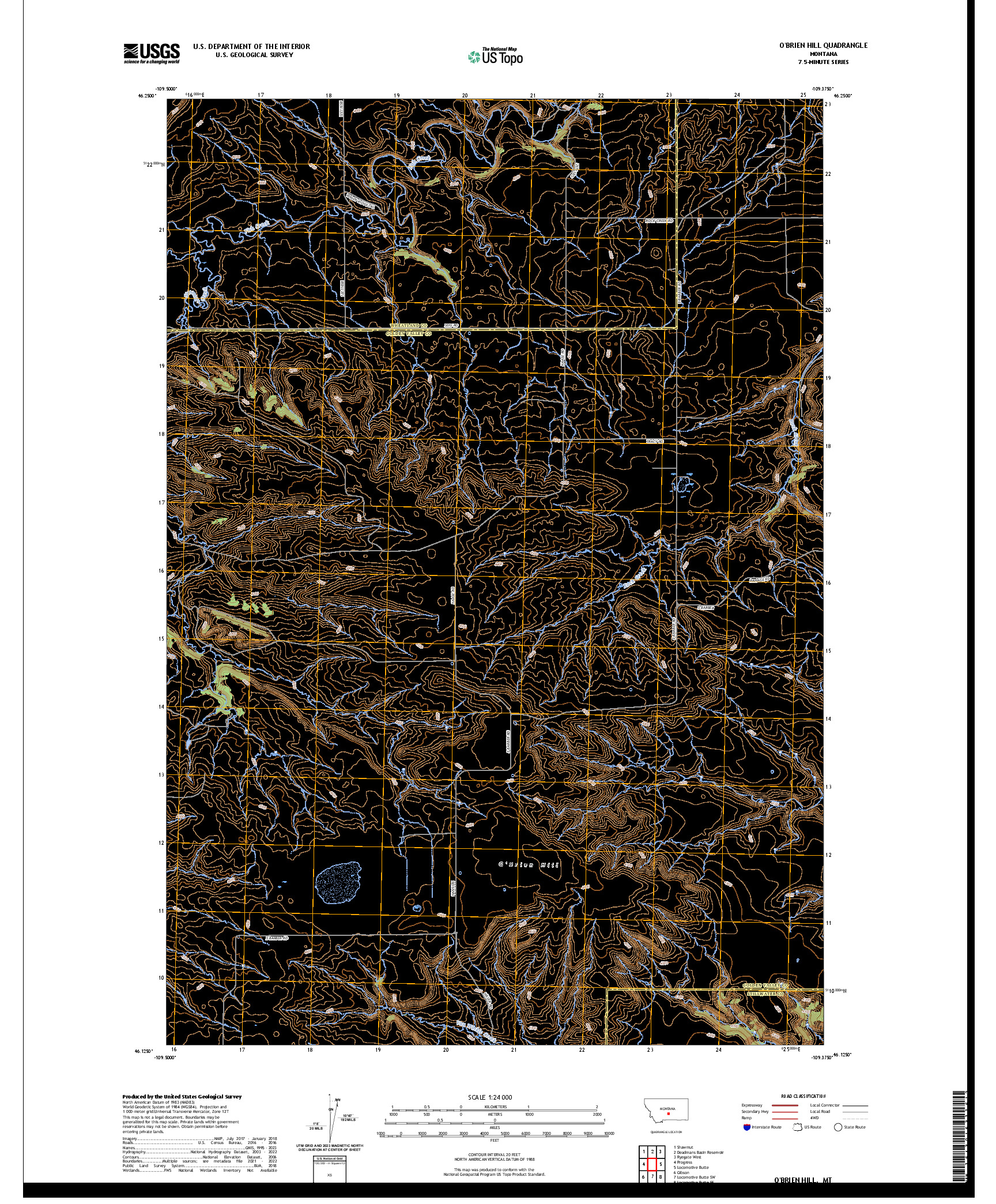 US TOPO 7.5-MINUTE MAP FOR O'BRIEN HILL, MT