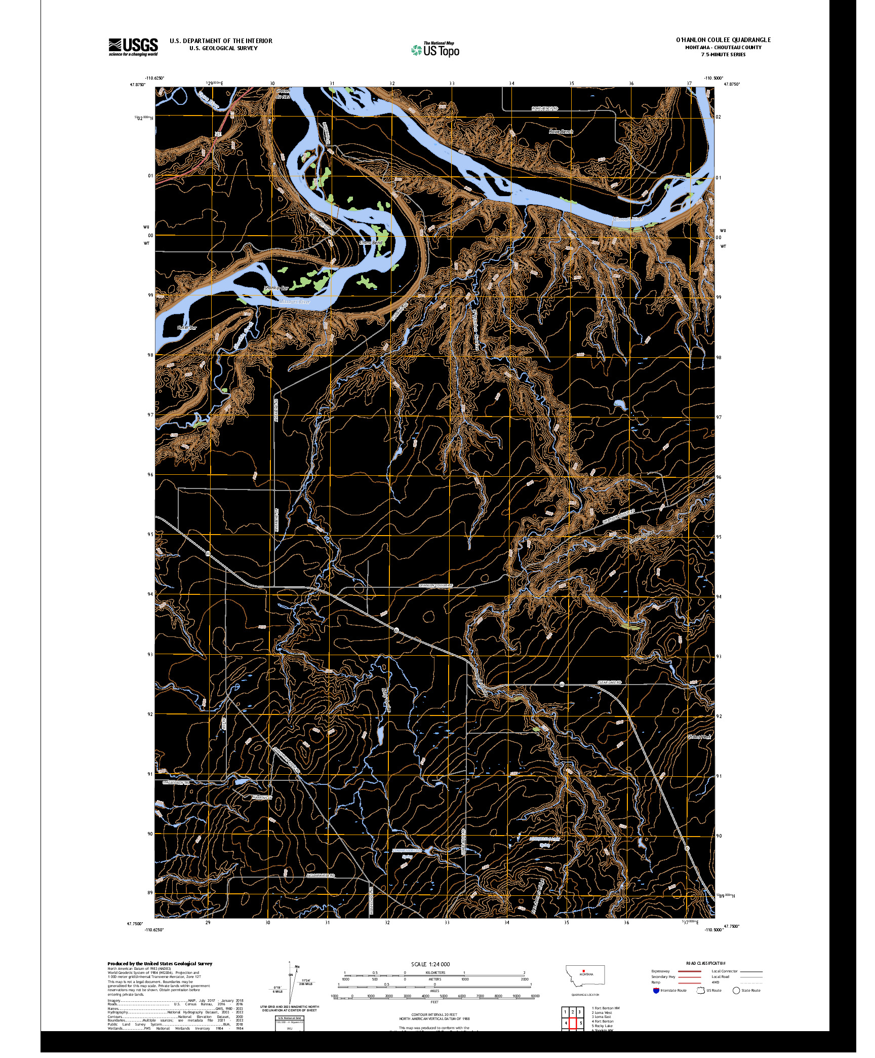 US TOPO 7.5-MINUTE MAP FOR O'HANLON COULEE, MT