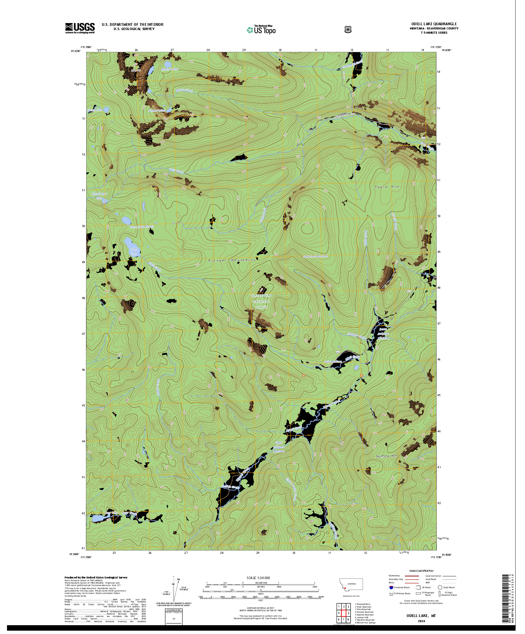 US TOPO 7.5-MINUTE MAP FOR ODELL LAKE, MT
