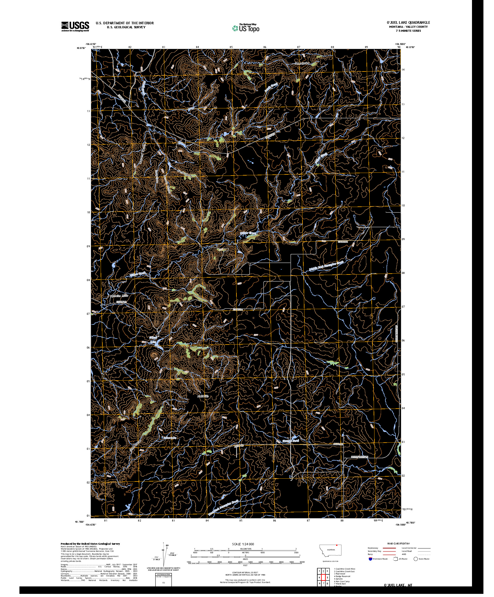 US TOPO 7.5-MINUTE MAP FOR O'JUEL LAKE, MT