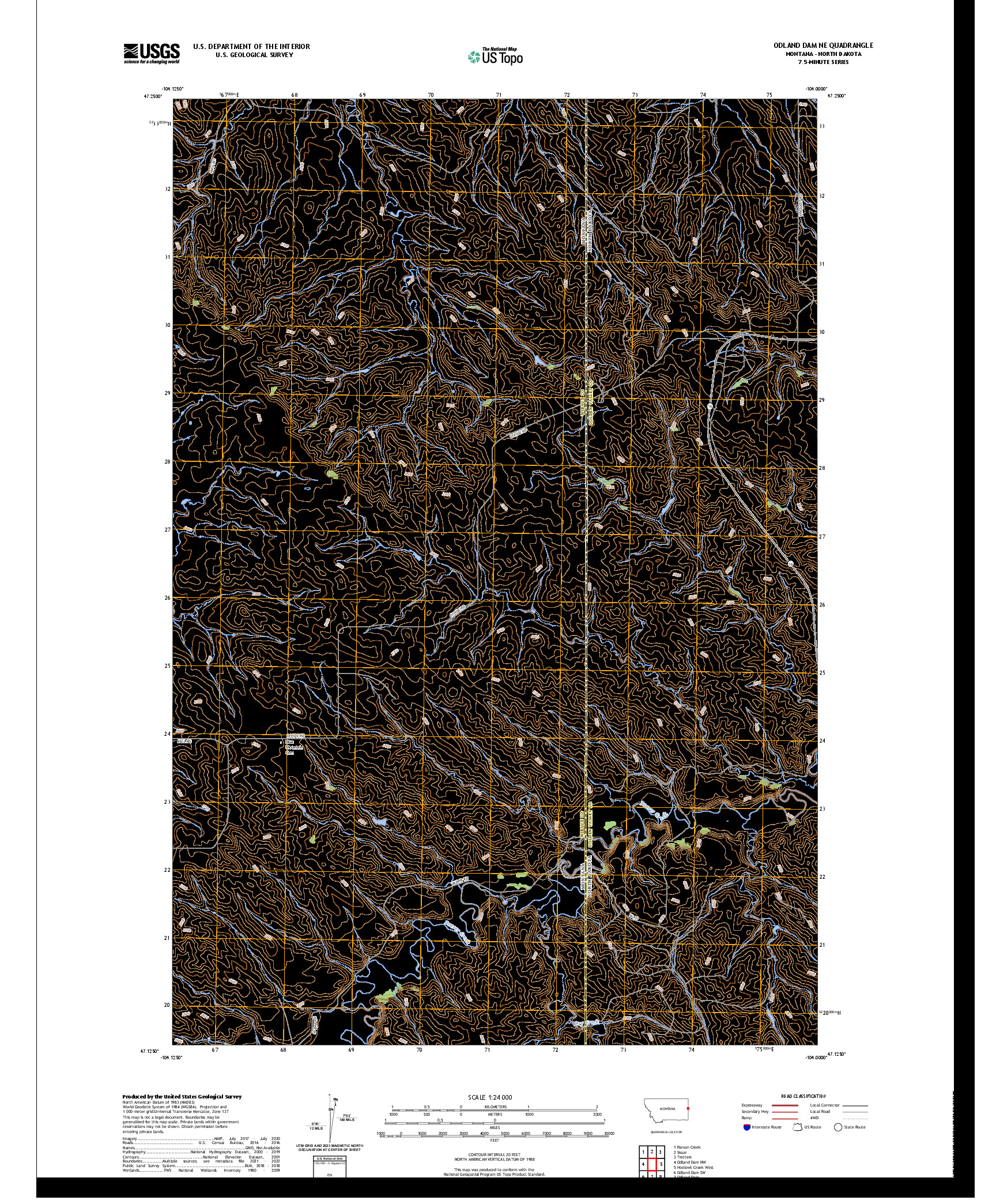 US TOPO 7.5-MINUTE MAP FOR ODLAND DAM NE, MT,ND
