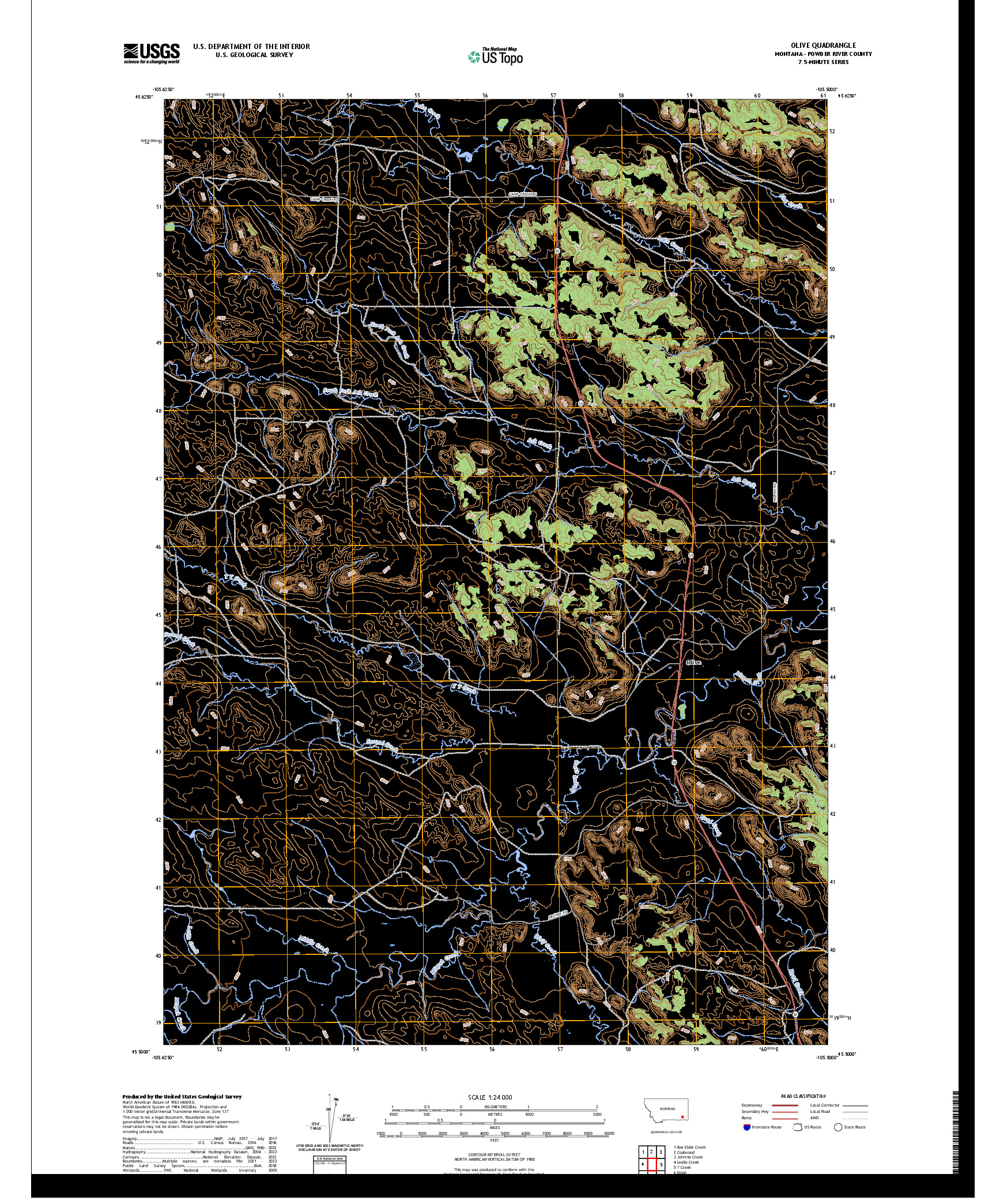 US TOPO 7.5-MINUTE MAP FOR OLIVE, MT