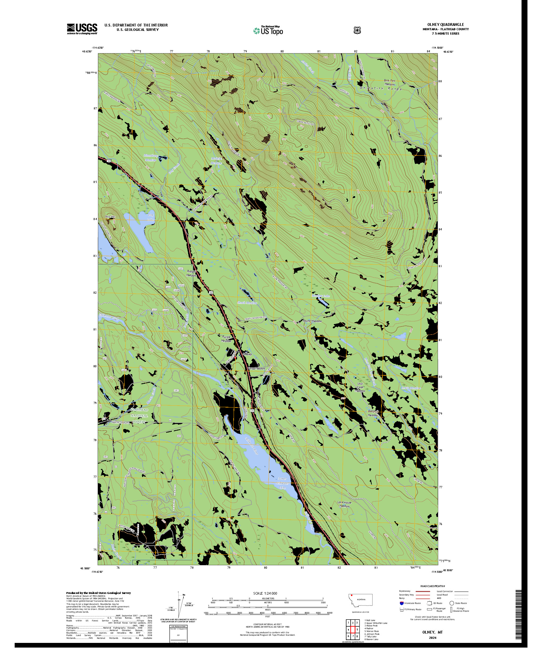 US TOPO 7.5-MINUTE MAP FOR OLNEY, MT