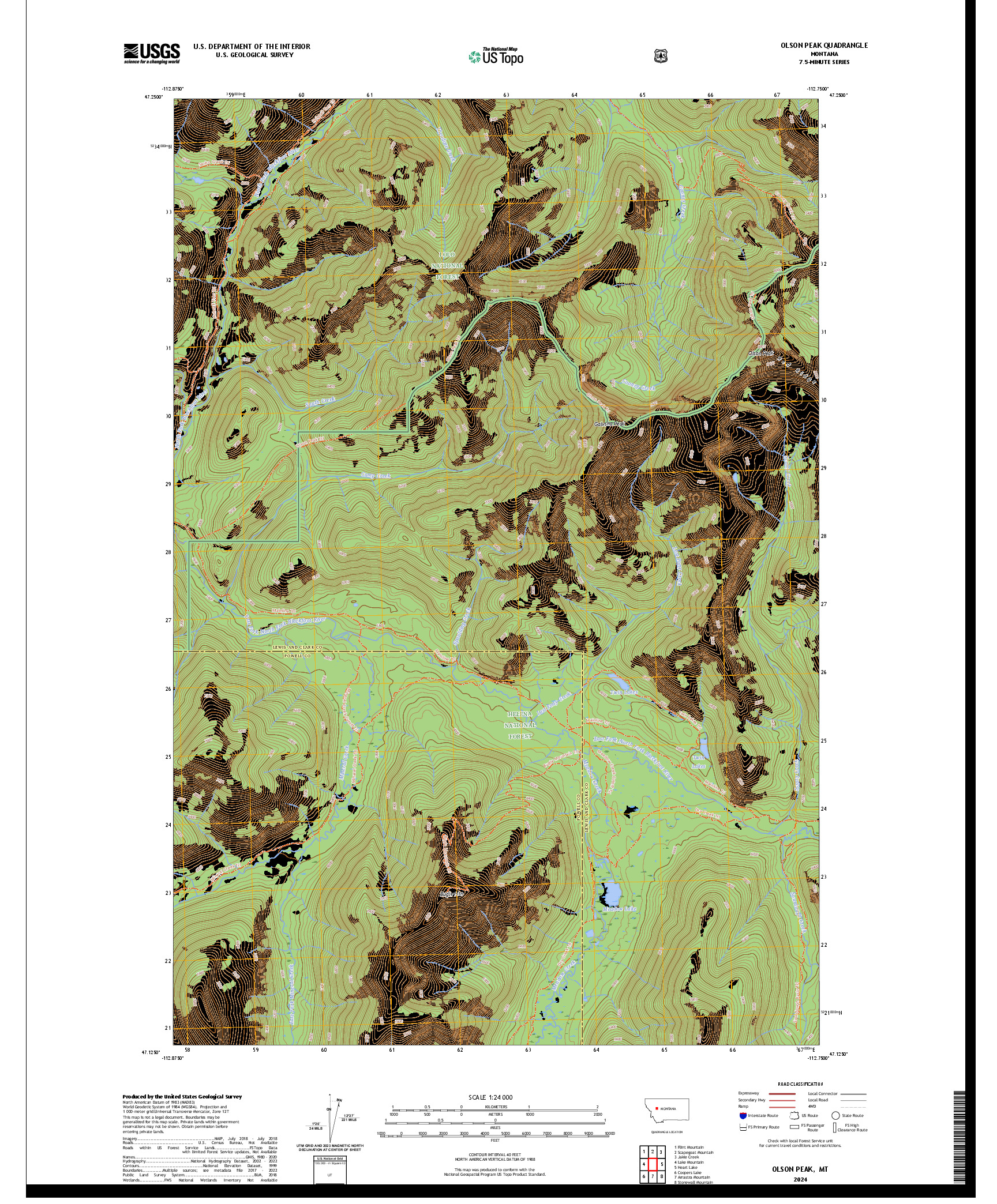 US TOPO 7.5-MINUTE MAP FOR OLSON PEAK, MT