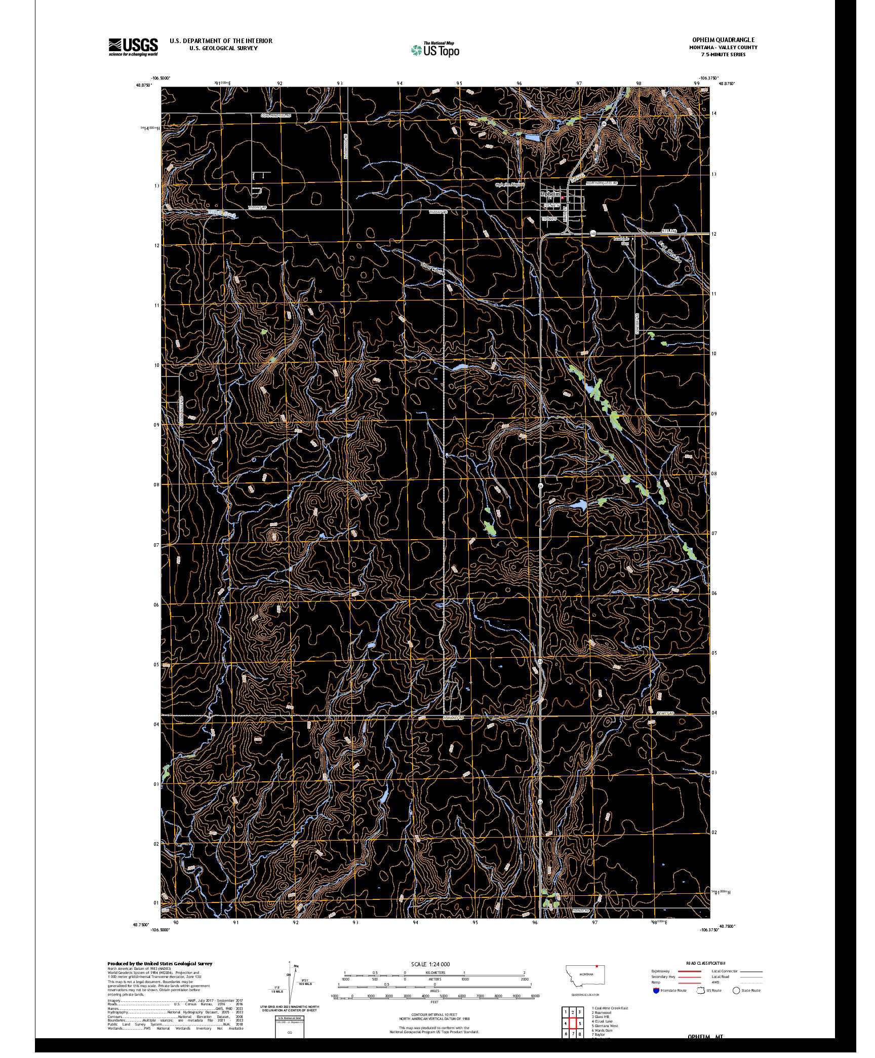 US TOPO 7.5-MINUTE MAP FOR OPHEIM, MT