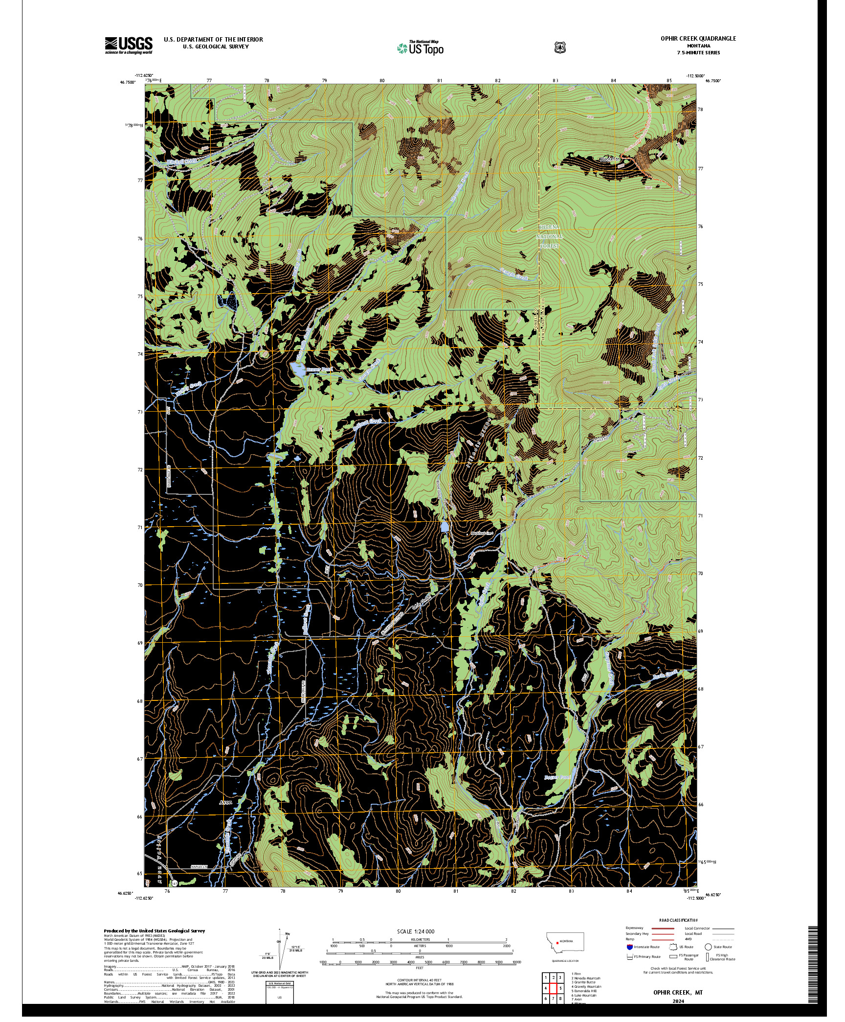US TOPO 7.5-MINUTE MAP FOR OPHIR CREEK, MT