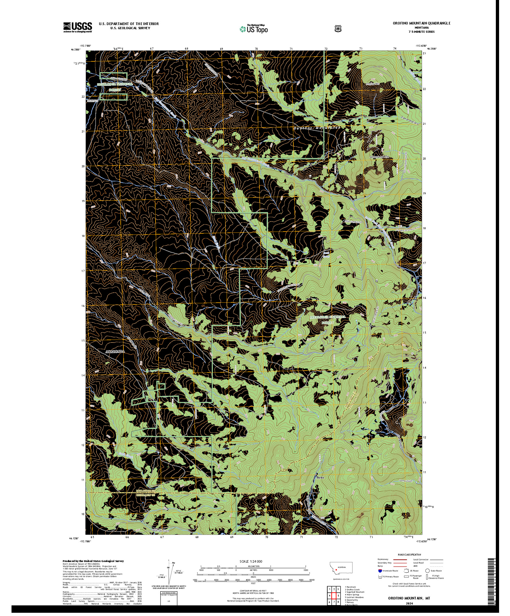 US TOPO 7.5-MINUTE MAP FOR OROFINO MOUNTAIN, MT