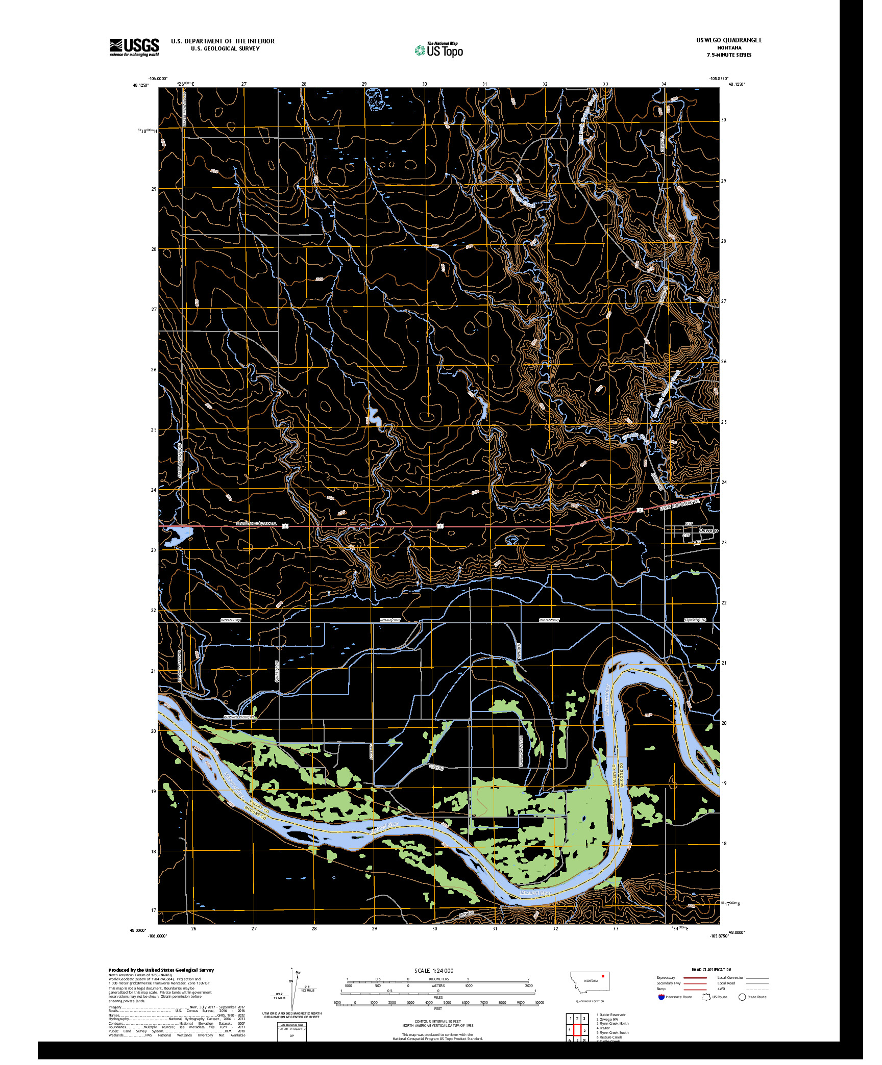 US TOPO 7.5-MINUTE MAP FOR OSWEGO, MT