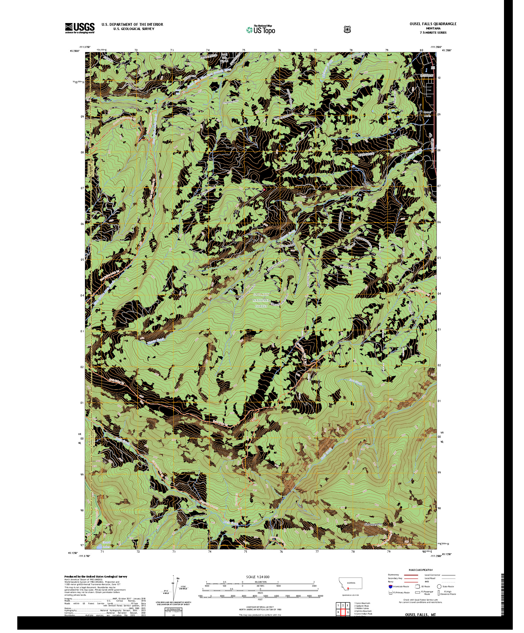 US TOPO 7.5-MINUTE MAP FOR OUSEL FALLS, MT