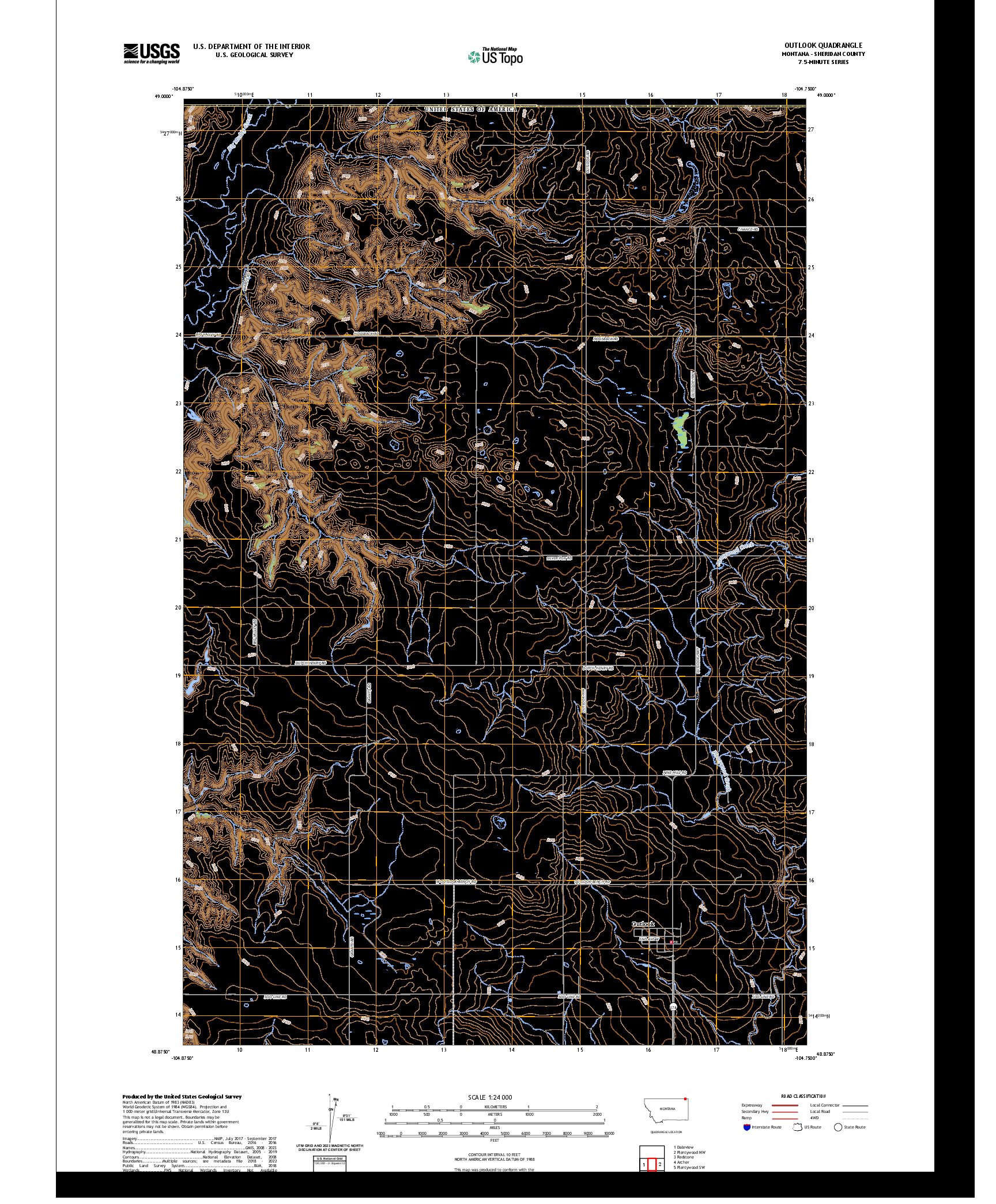 US TOPO 7.5-MINUTE MAP FOR OUTLOOK, MT,SK