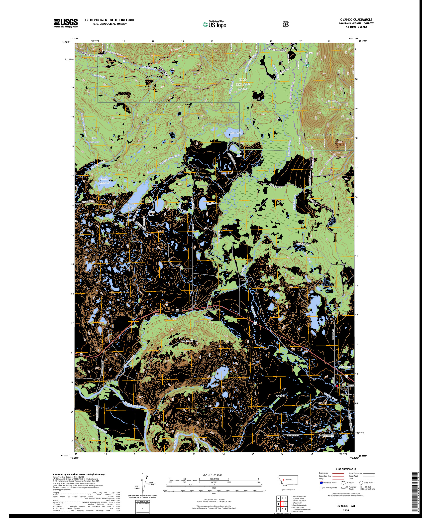 US TOPO 7.5-MINUTE MAP FOR OVANDO, MT