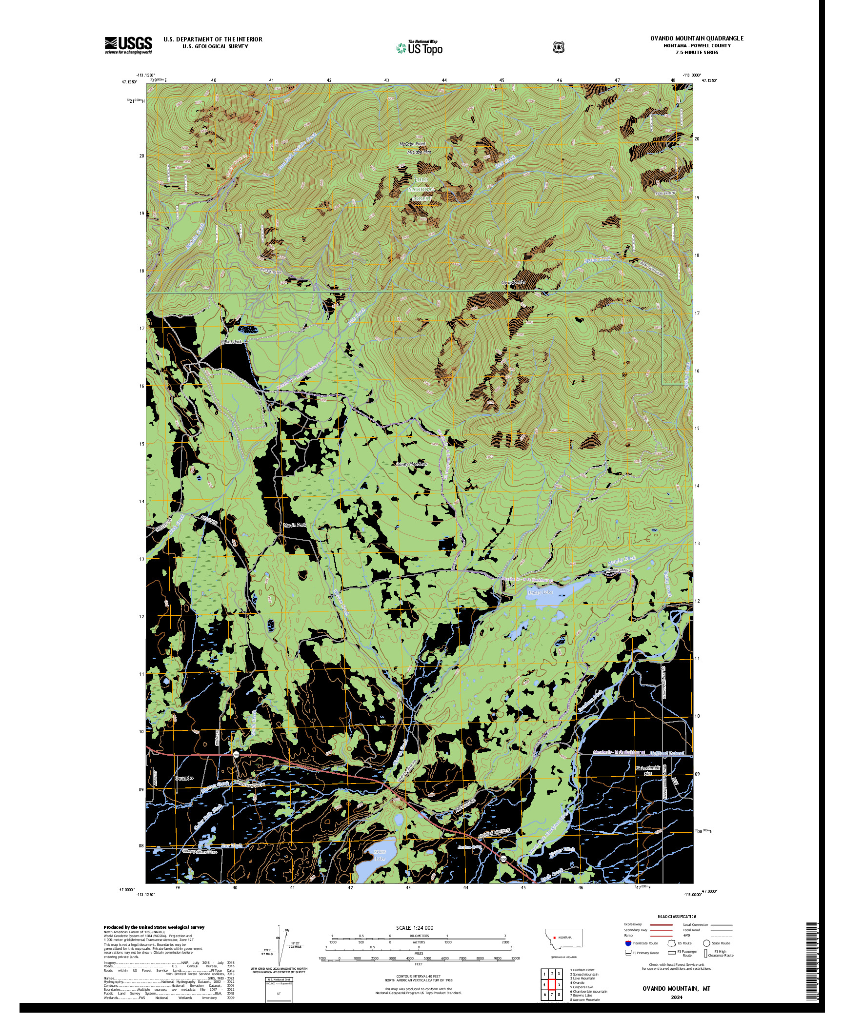 US TOPO 7.5-MINUTE MAP FOR OVANDO MOUNTAIN, MT