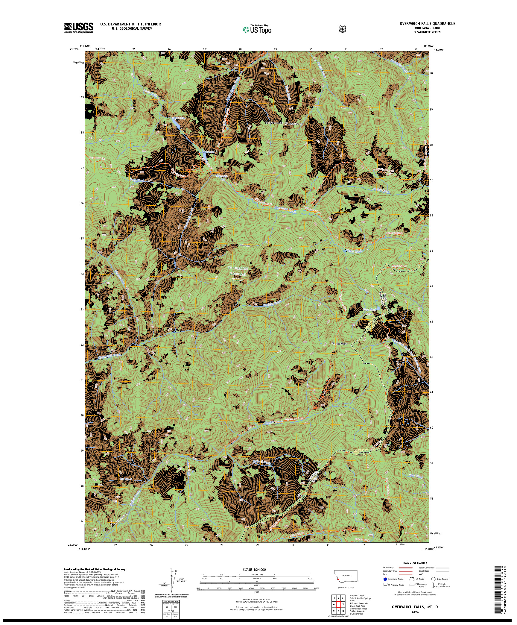 US TOPO 7.5-MINUTE MAP FOR OVERWHICH FALLS, MT,ID
