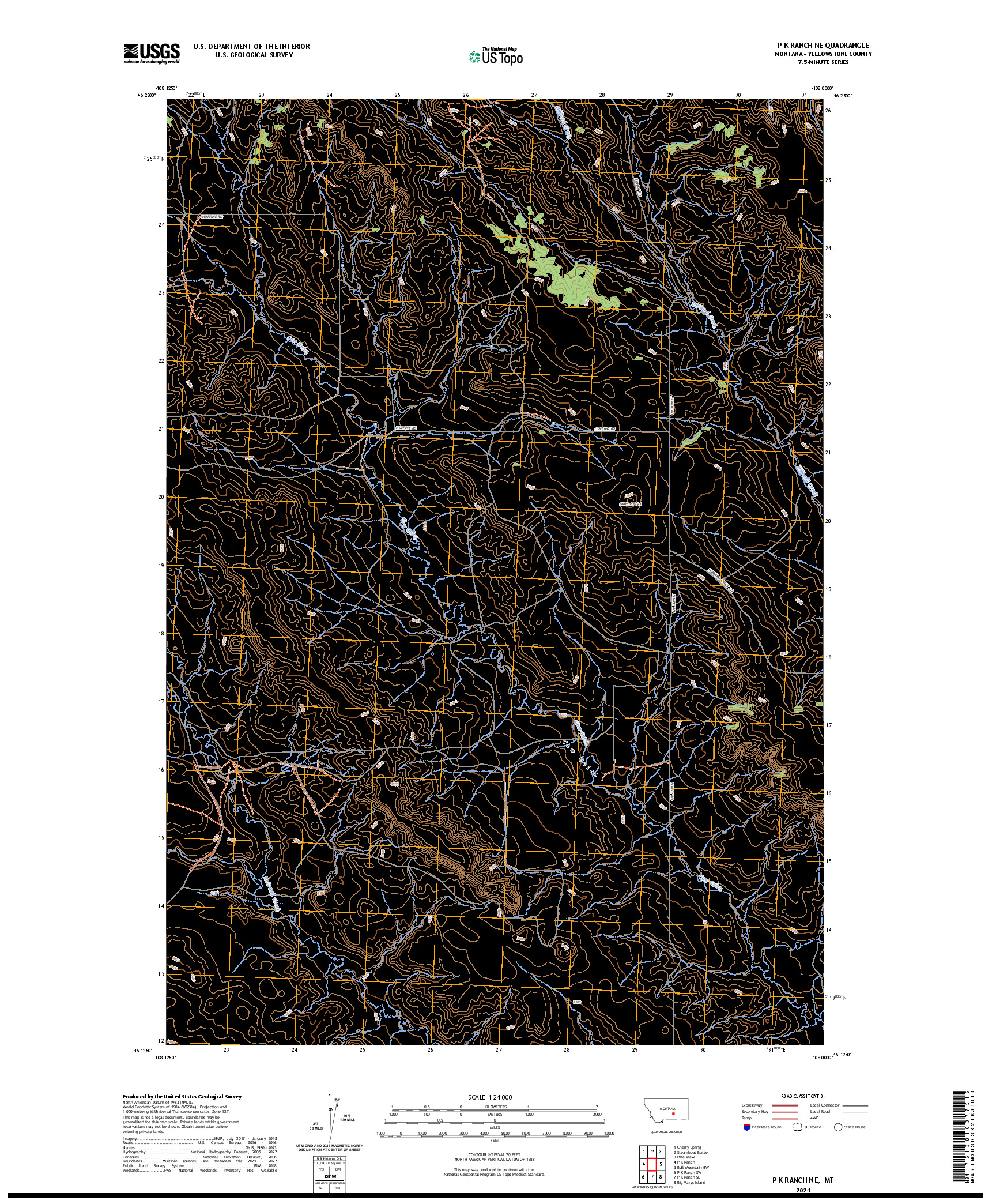 US TOPO 7.5-MINUTE MAP FOR P K RANCH NE, MT