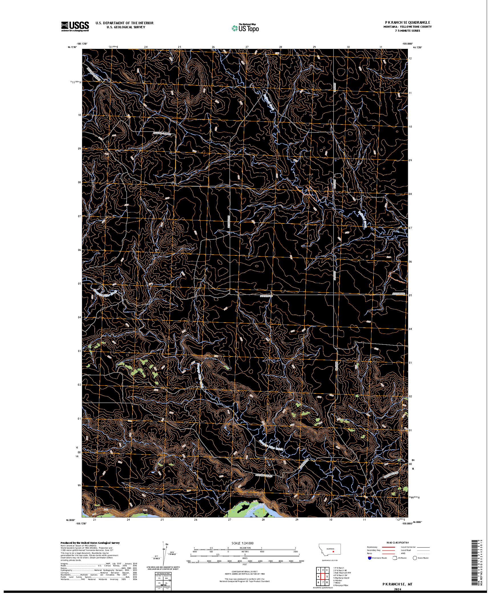 US TOPO 7.5-MINUTE MAP FOR P K RANCH SE, MT