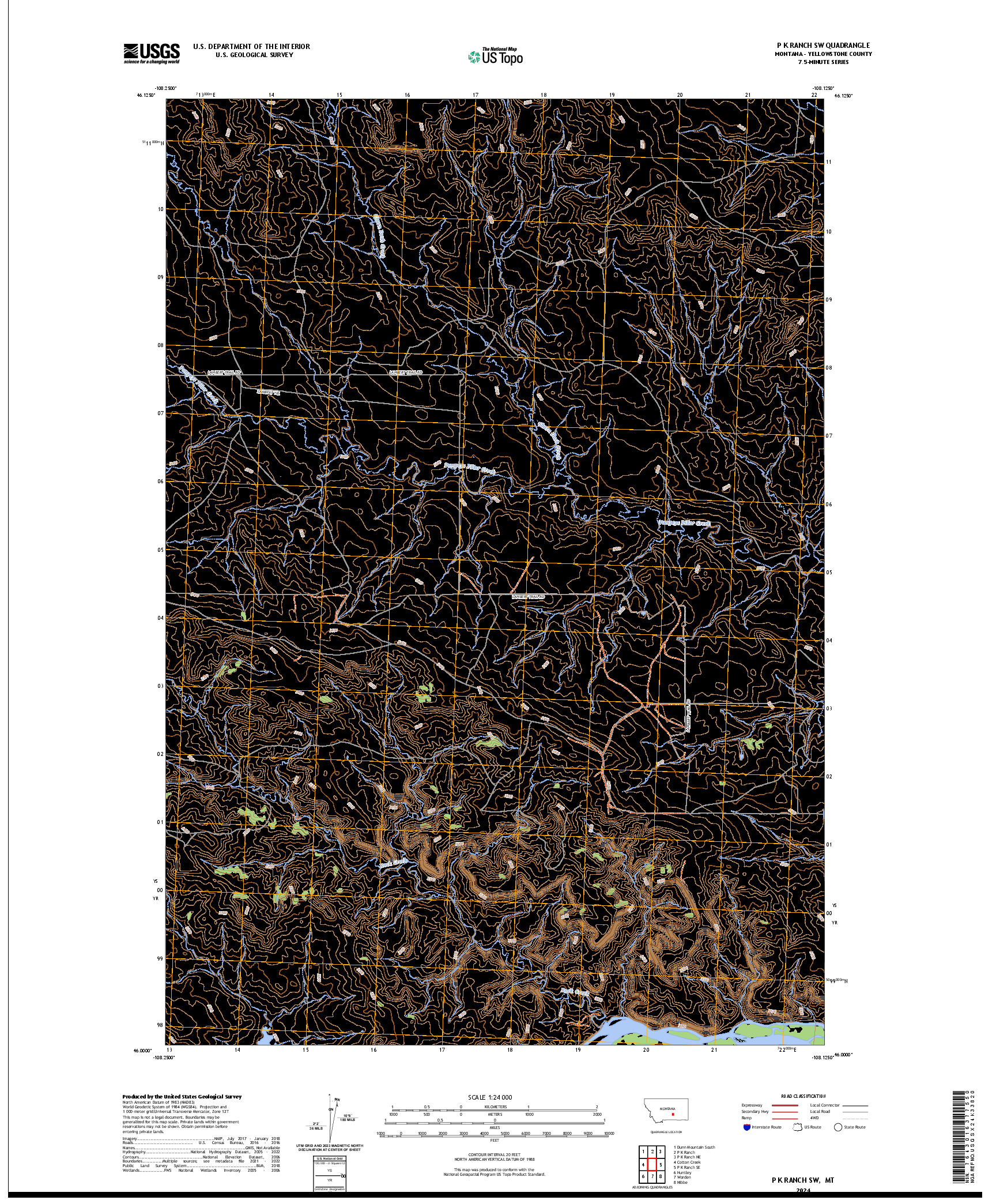 US TOPO 7.5-MINUTE MAP FOR P K RANCH SW, MT