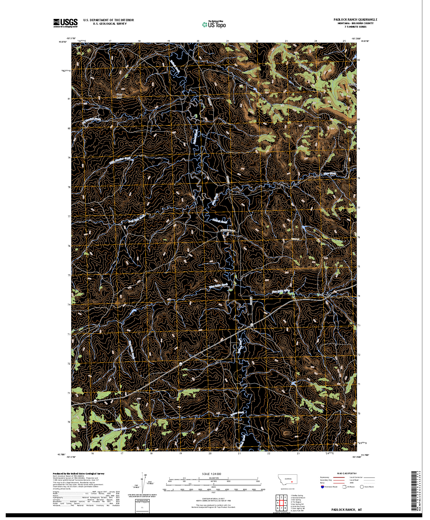 US TOPO 7.5-MINUTE MAP FOR PADLOCK RANCH, MT