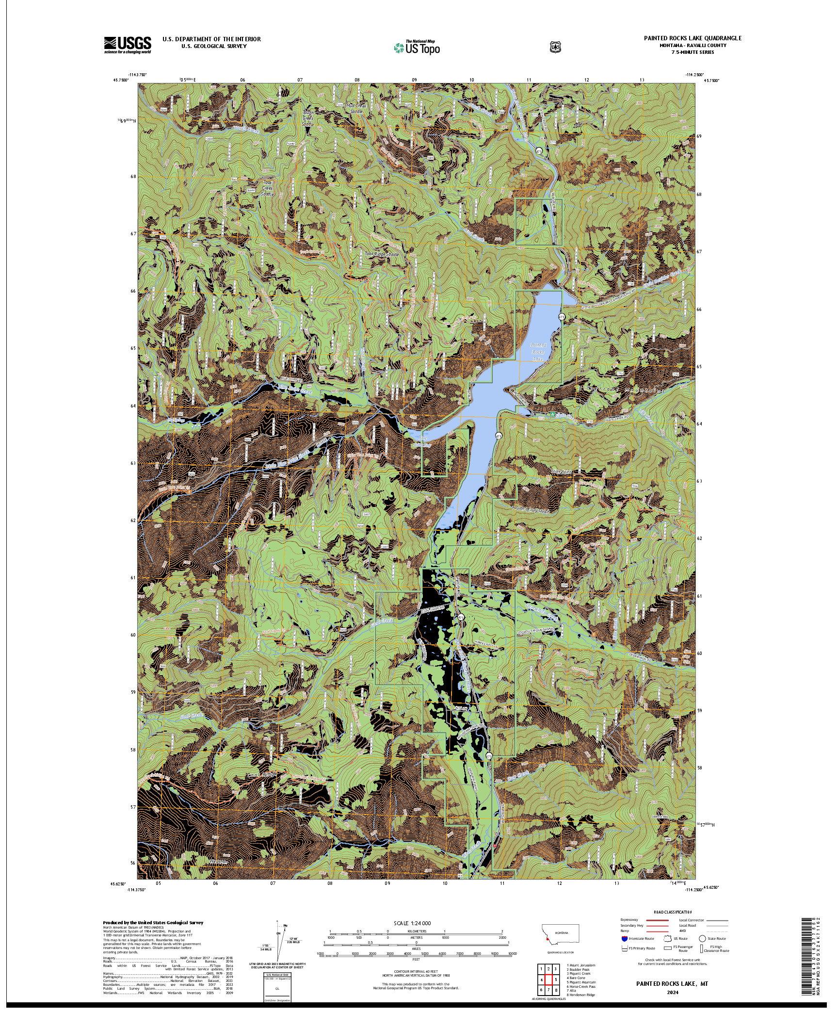 US TOPO 7.5-MINUTE MAP FOR PAINTED ROCKS LAKE, MT