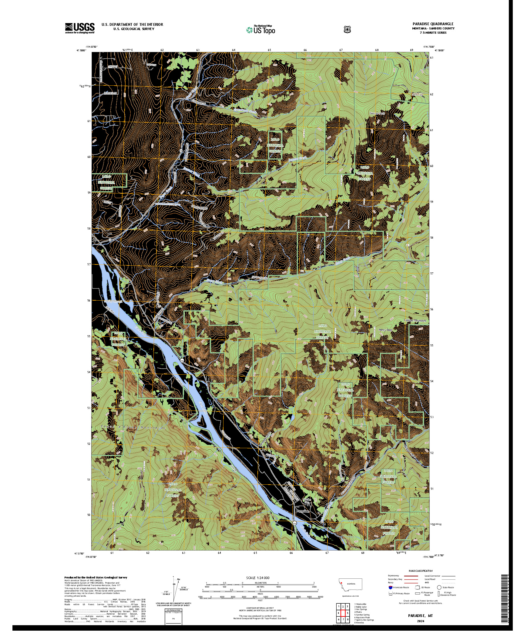 US TOPO 7.5-MINUTE MAP FOR PARADISE, MT