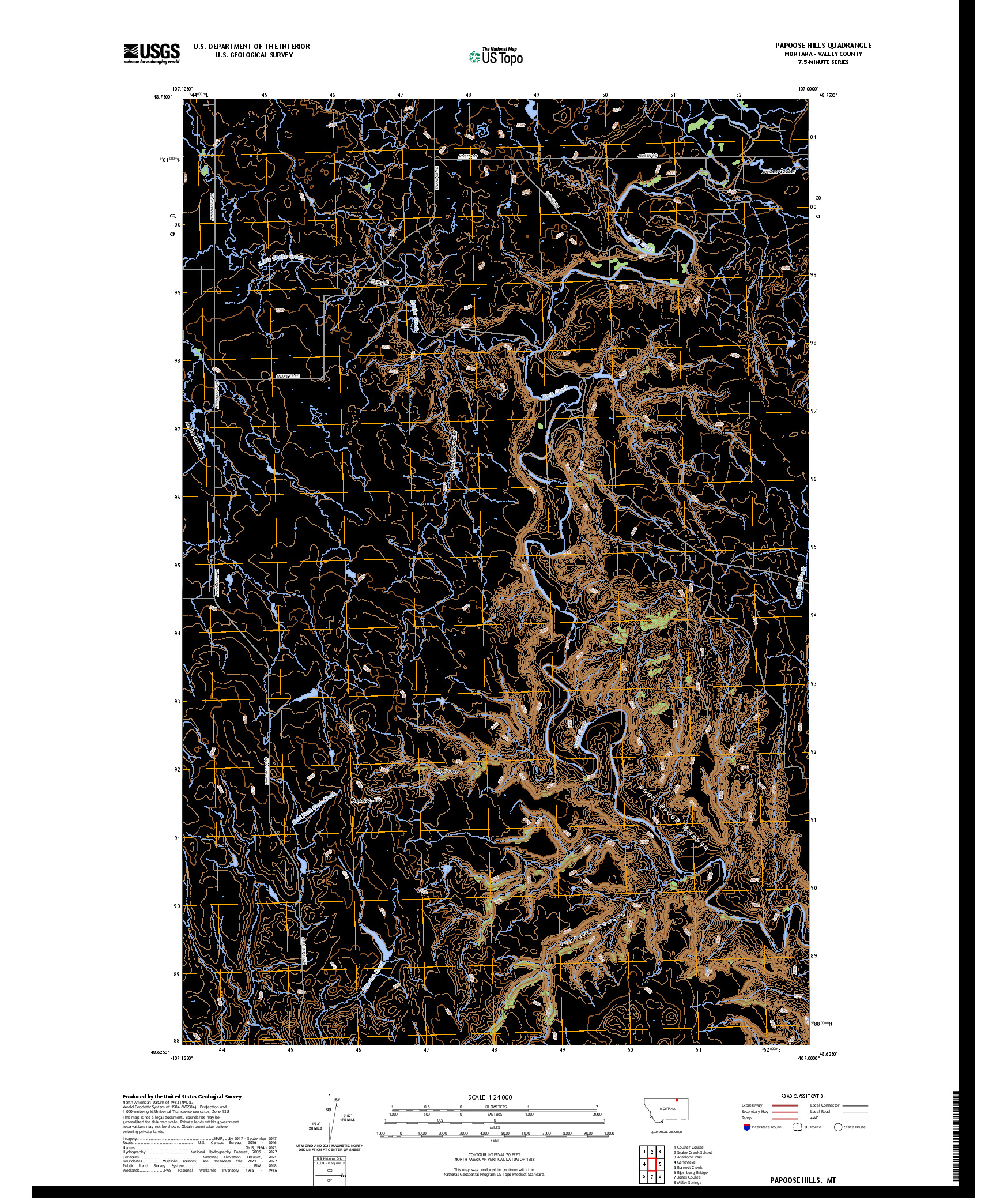US TOPO 7.5-MINUTE MAP FOR PAPOOSE HILLS, MT