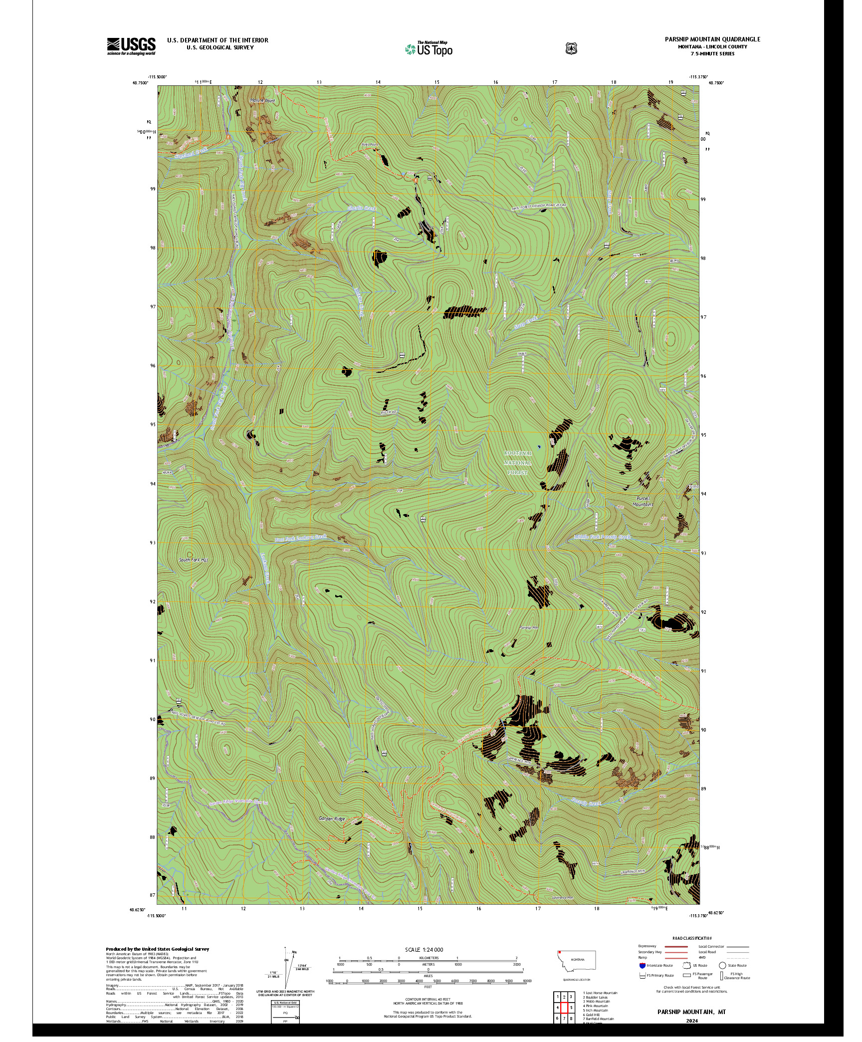 US TOPO 7.5-MINUTE MAP FOR PARSNIP MOUNTAIN, MT
