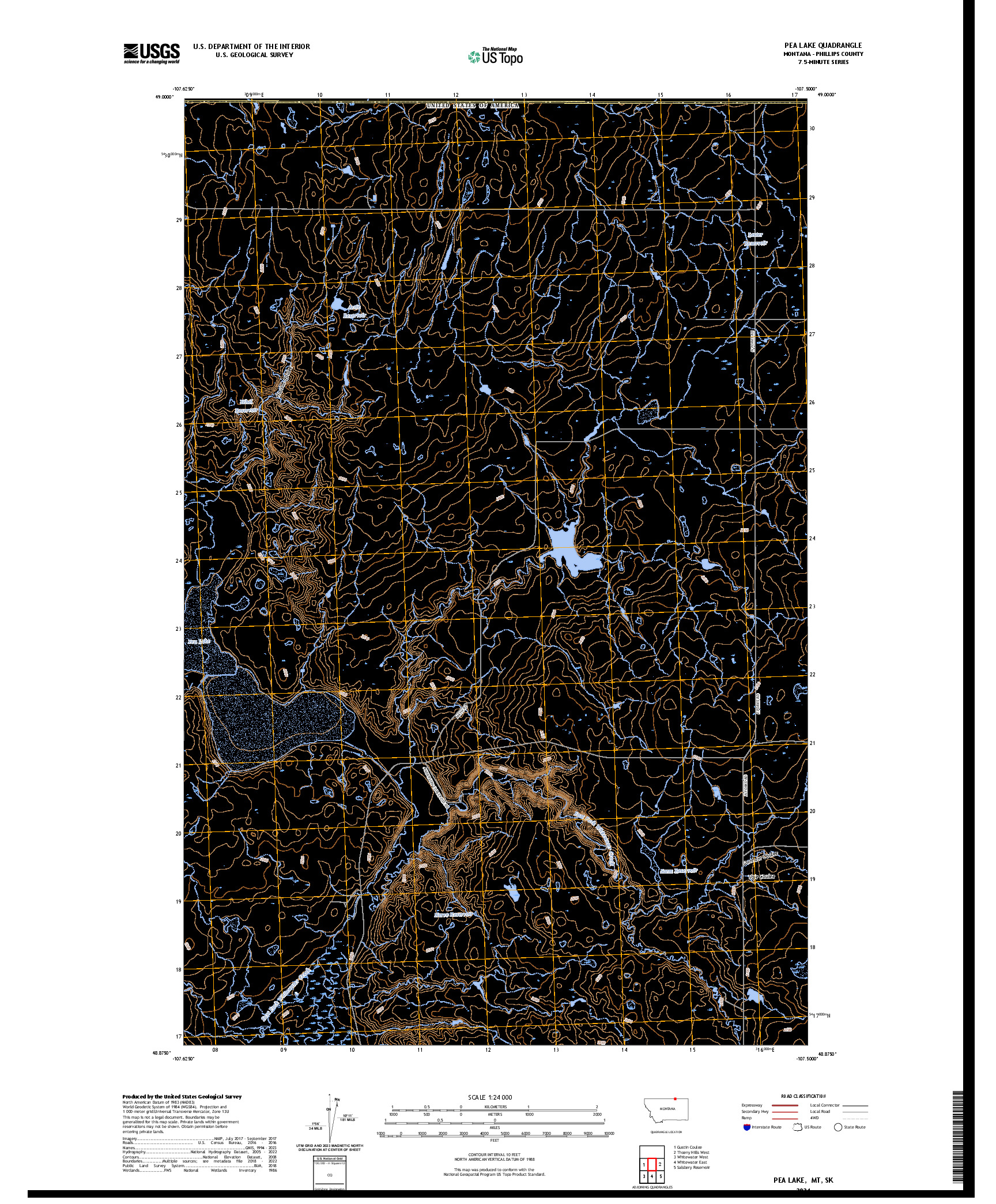 US TOPO 7.5-MINUTE MAP FOR PEA LAKE, MT,SK