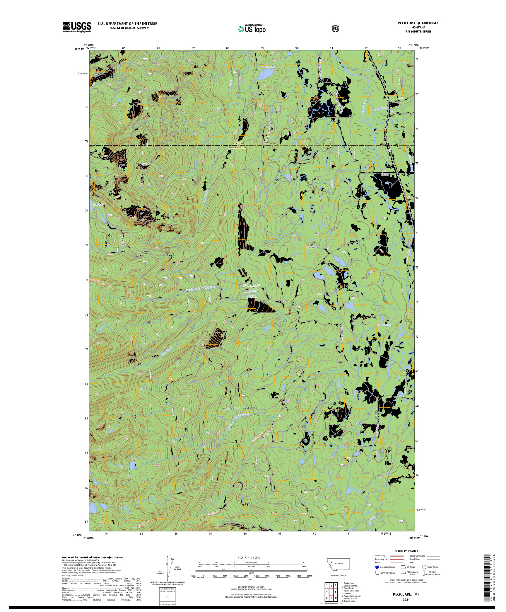 US TOPO 7.5-MINUTE MAP FOR PECK LAKE, MT