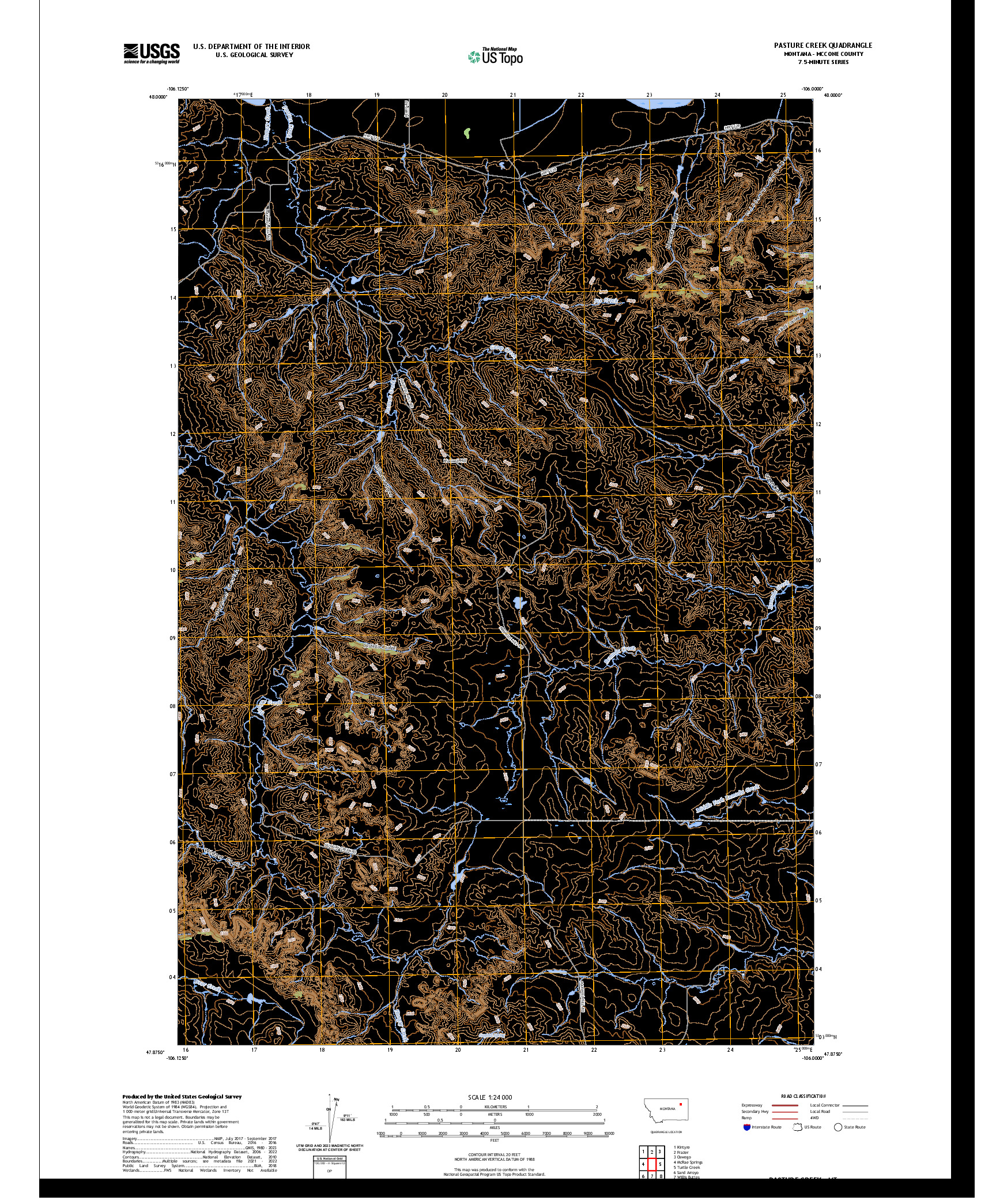US TOPO 7.5-MINUTE MAP FOR PASTURE CREEK, MT