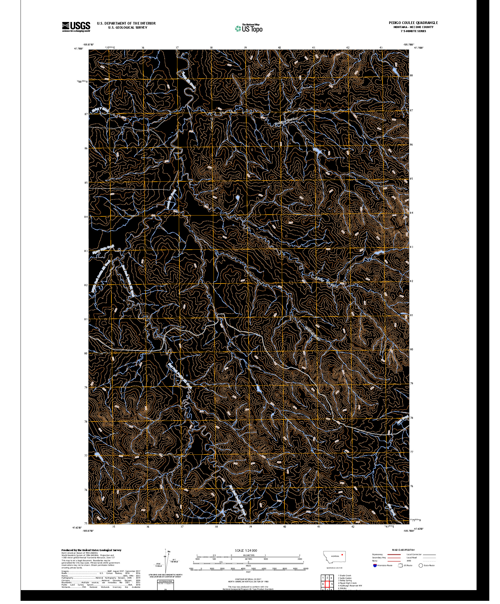 US TOPO 7.5-MINUTE MAP FOR PEDIGO COULEE, MT