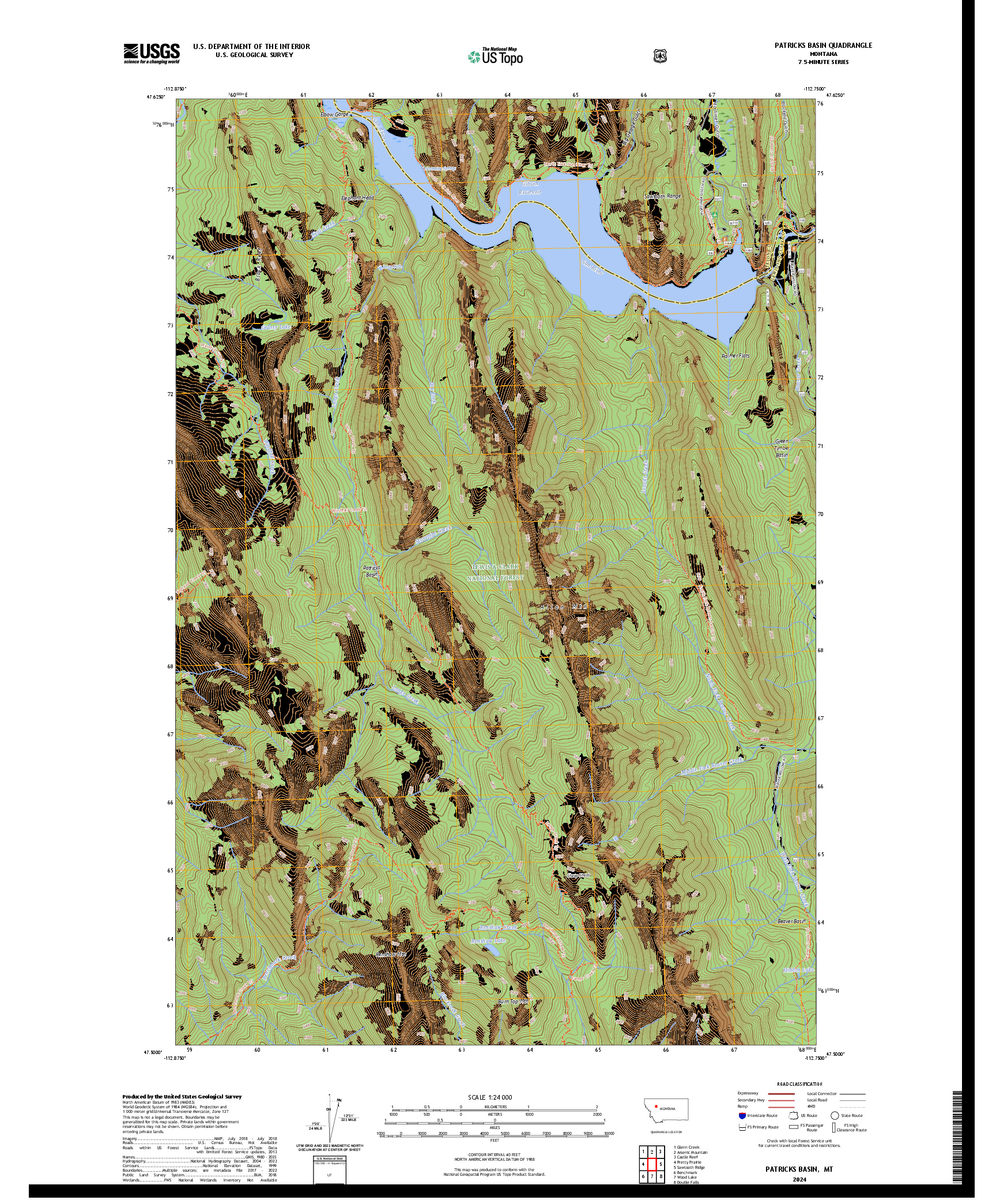 US TOPO 7.5-MINUTE MAP FOR PATRICKS BASIN, MT